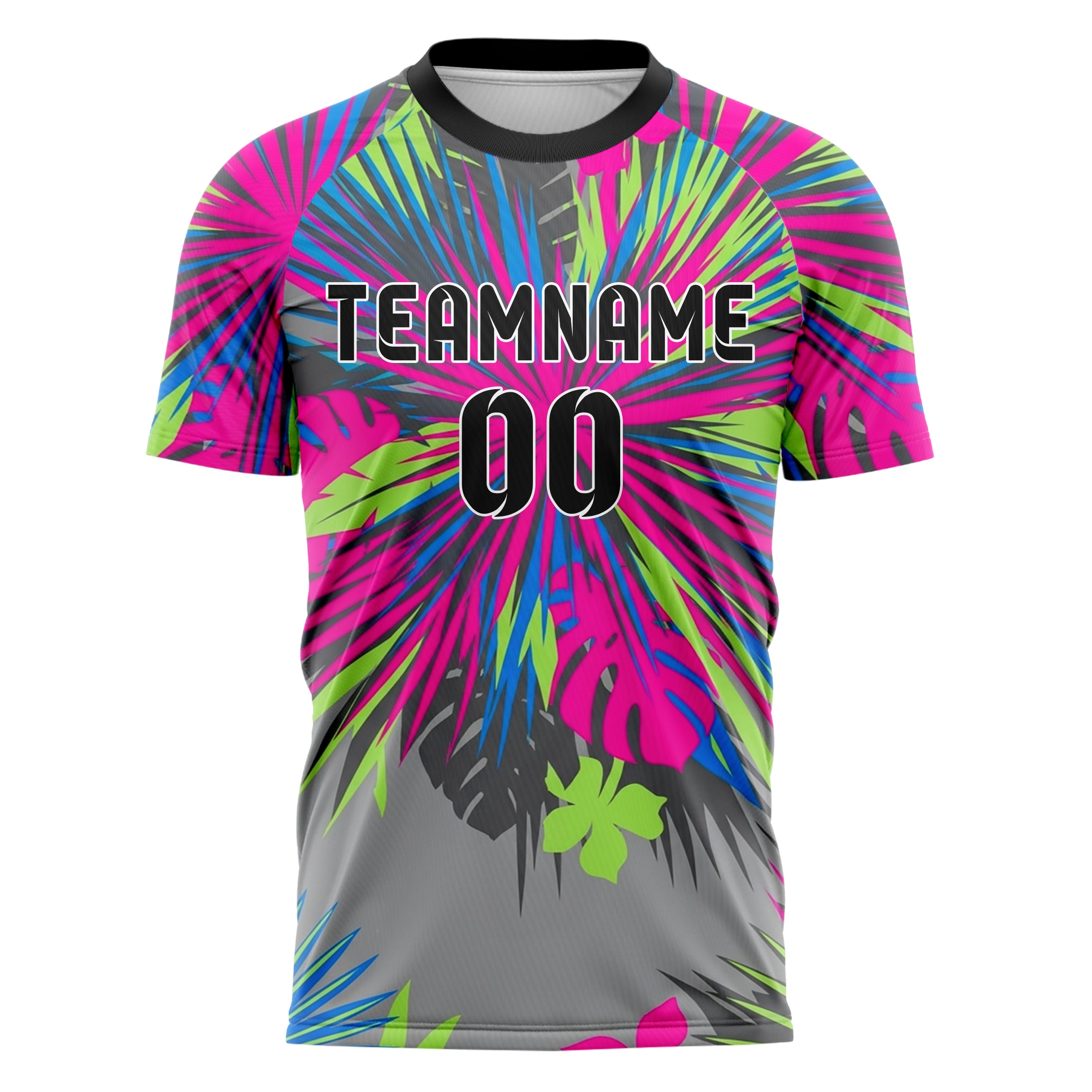 Grau Neon Multicolor markantes tropisch botanisches Design individuelles Fußballtrikot