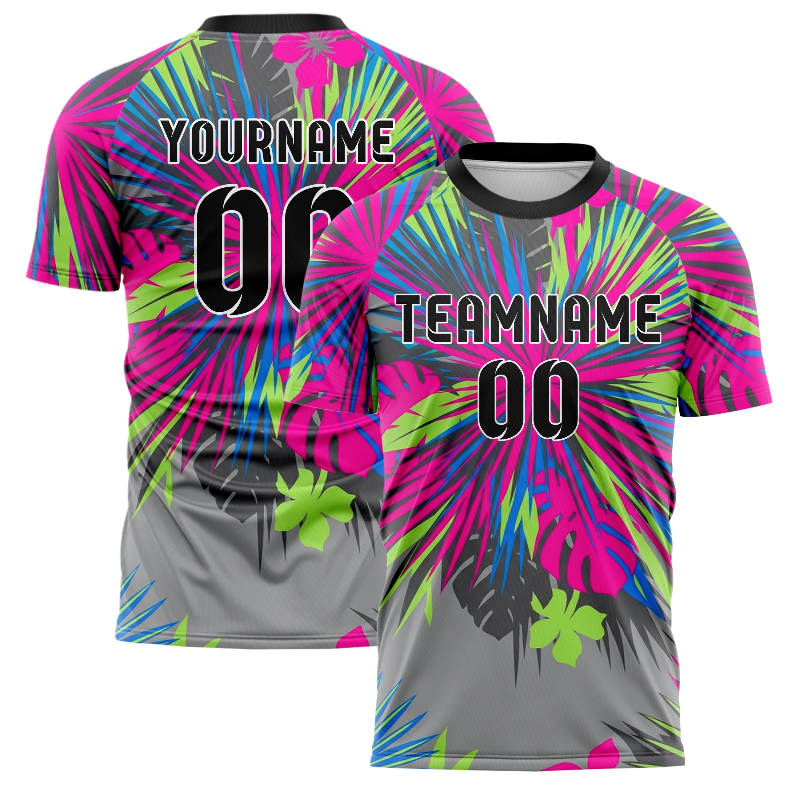 Grau Neon Multicolor markantes tropisch botanisches Design individuelles Fußballtrikot