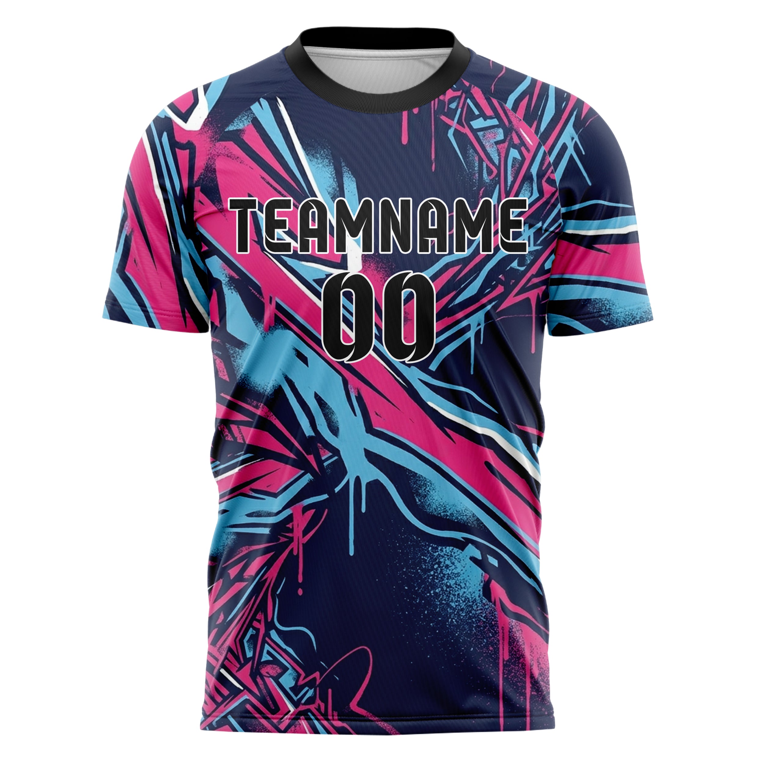 Marineblau Pink Himmelblau urbane Graffiti Explosion individuelles Fußballtrikot