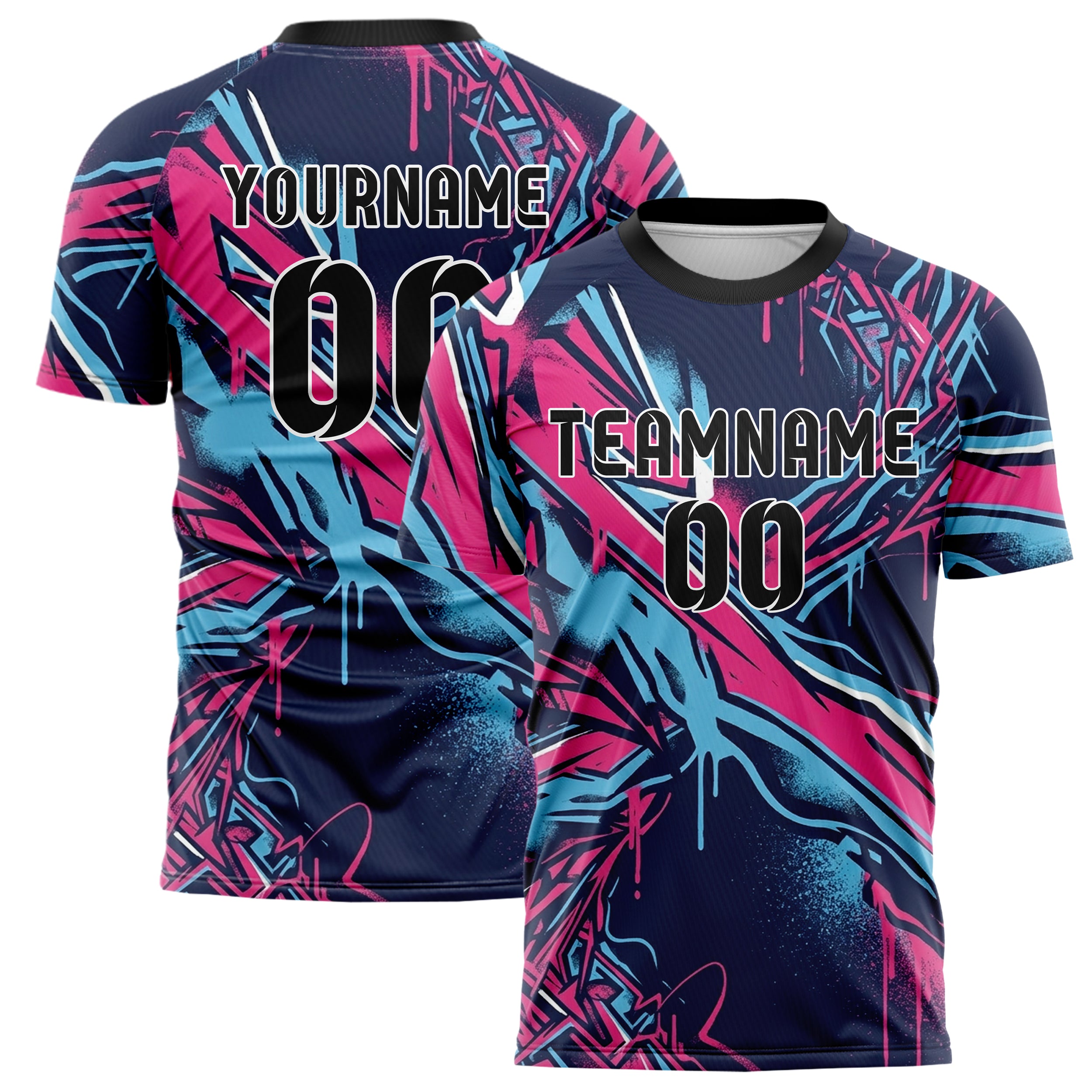 Marineblau Pink Himmelblau urbane Graffiti Explosion individuelles Fußballtrikot