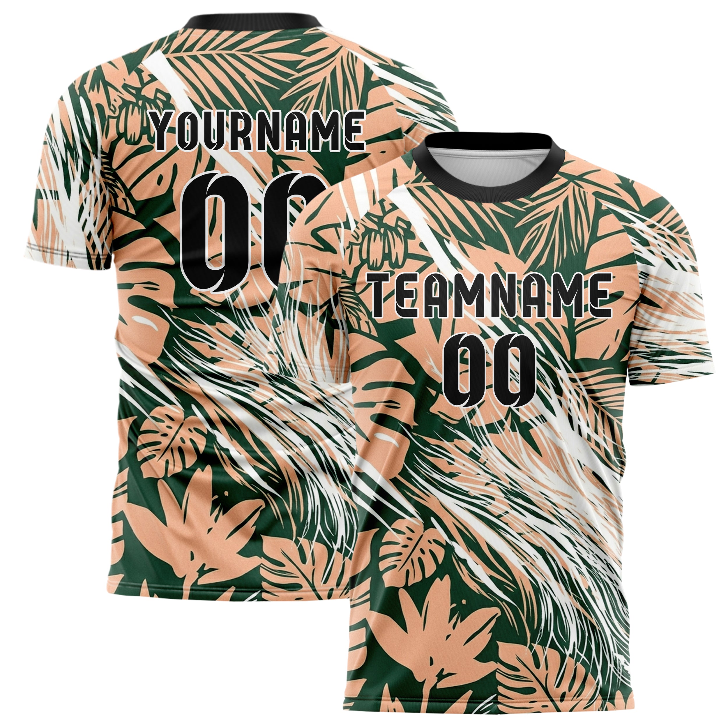 Waldgrün Pfirsich Weiß markantes tropisch botanisches Design individuelles Fußballtrikot