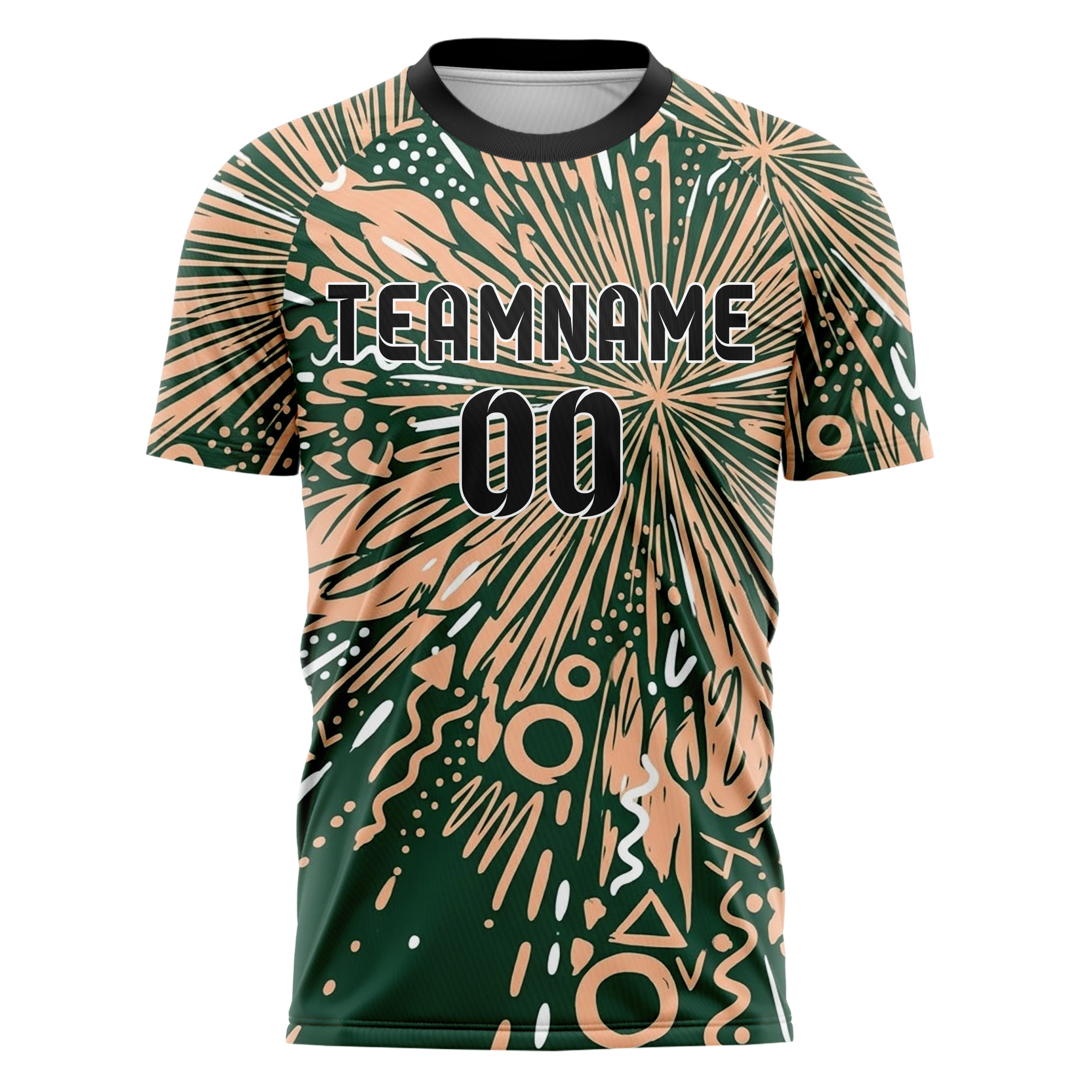 Waldgrün Pfirsich Weiß geometrischer Memphis Mix individuelles Fußballtrikot