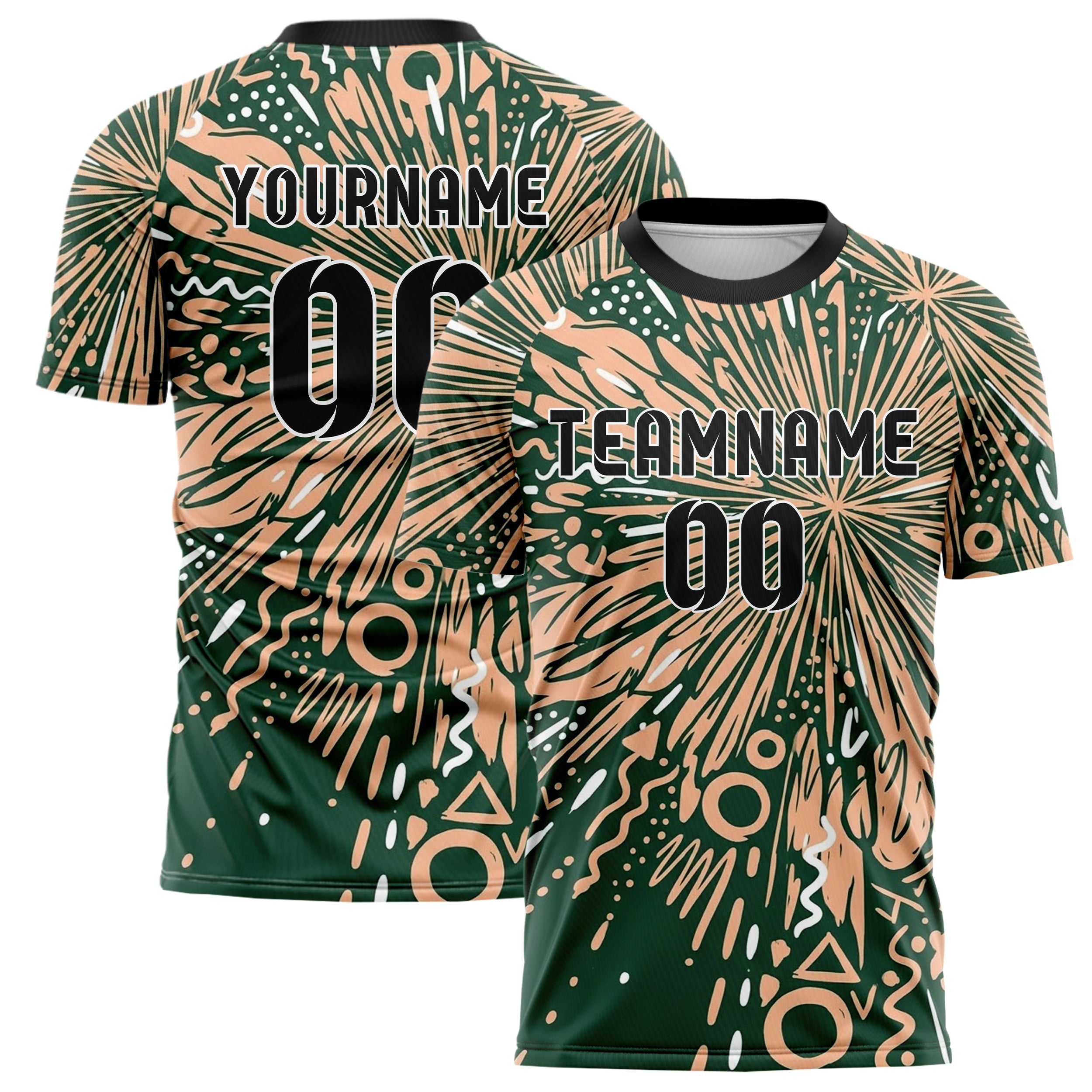 Waldgrün Pfirsich Weiß geometrischer Memphis Mix individuelles Fußballtrikot