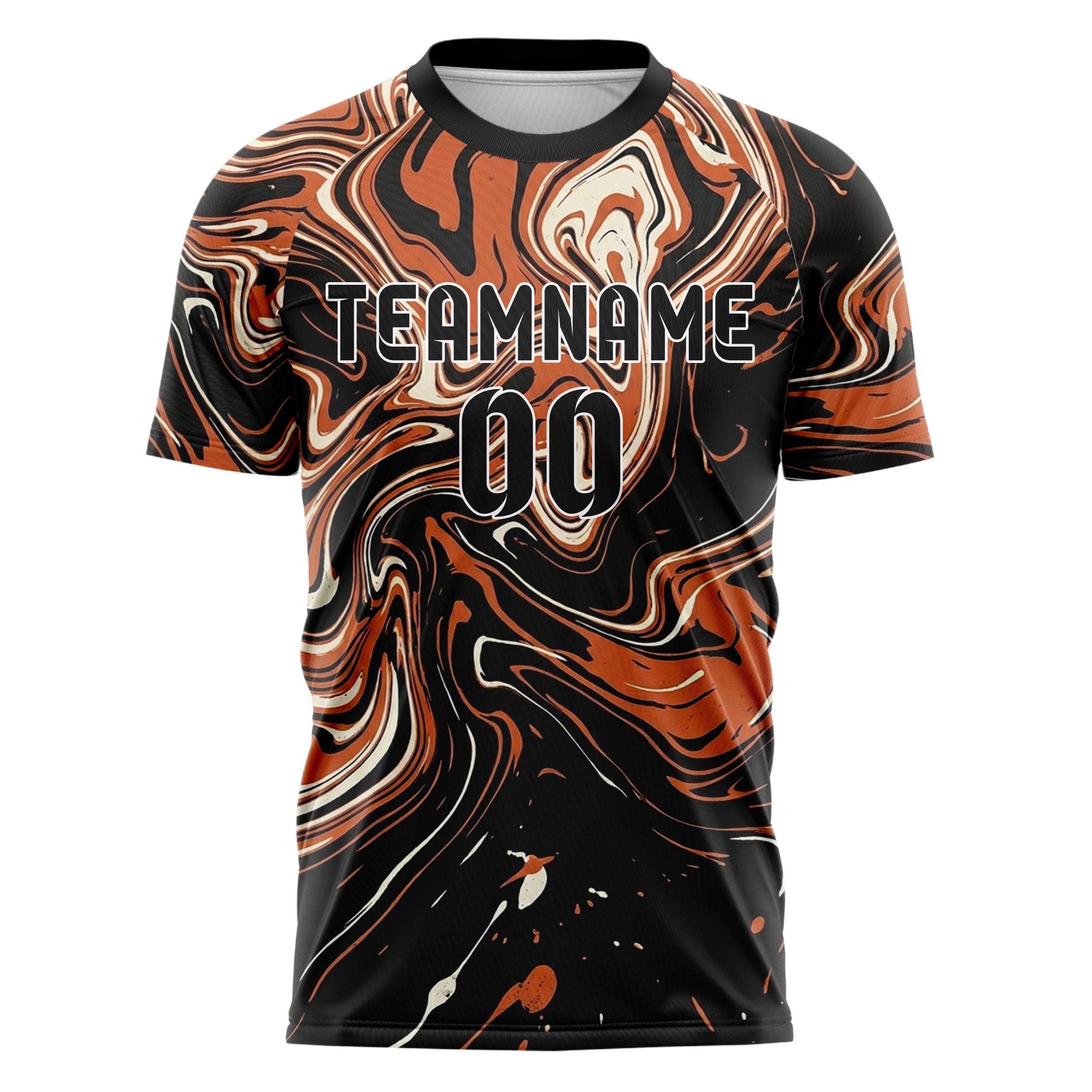Schwarz Orange Creme flüssiger Marmor Farbfluss individuelles Fußballtrikot