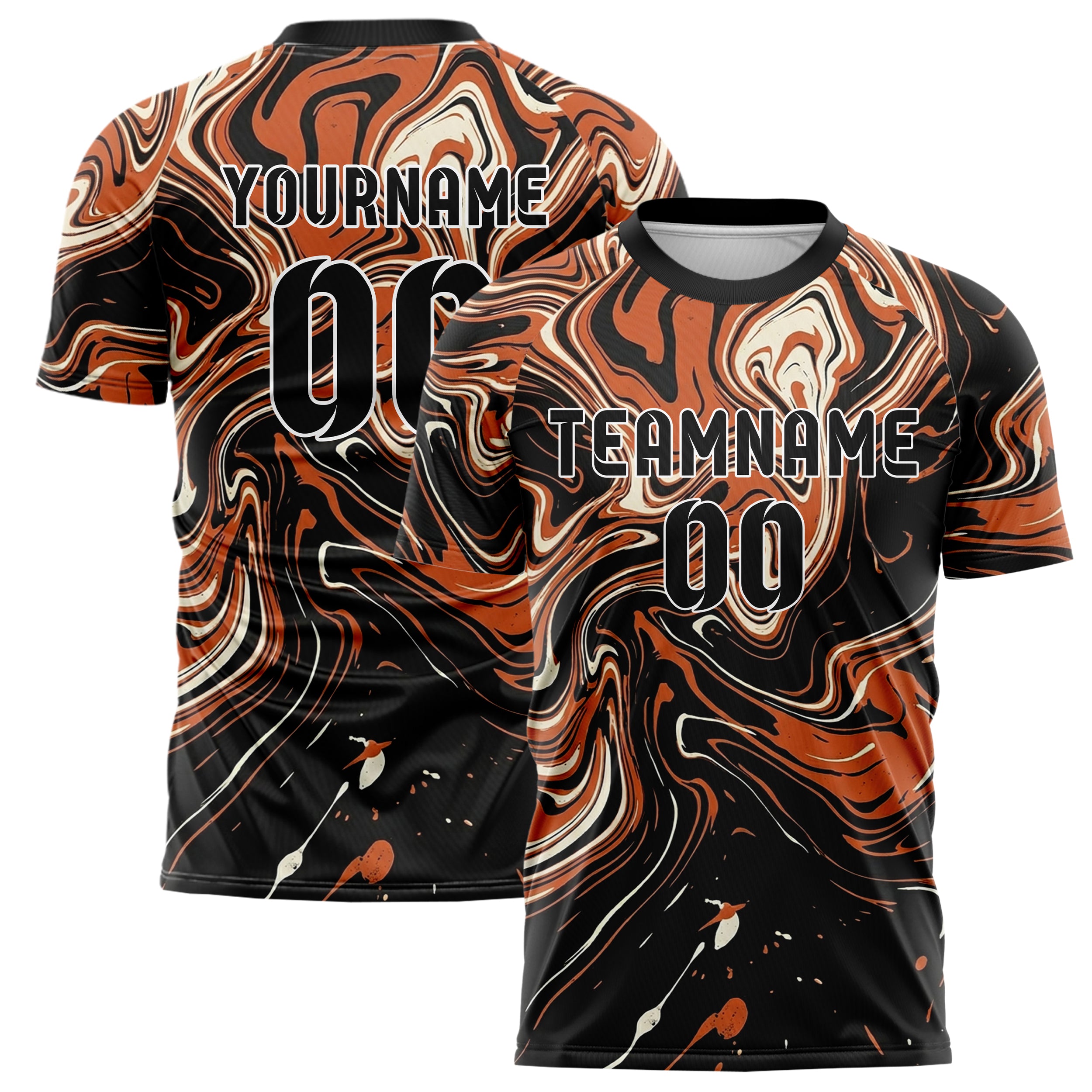 Schwarz Orange Creme flüssiger Marmor Farbfluss individuelles Fußballtrikot