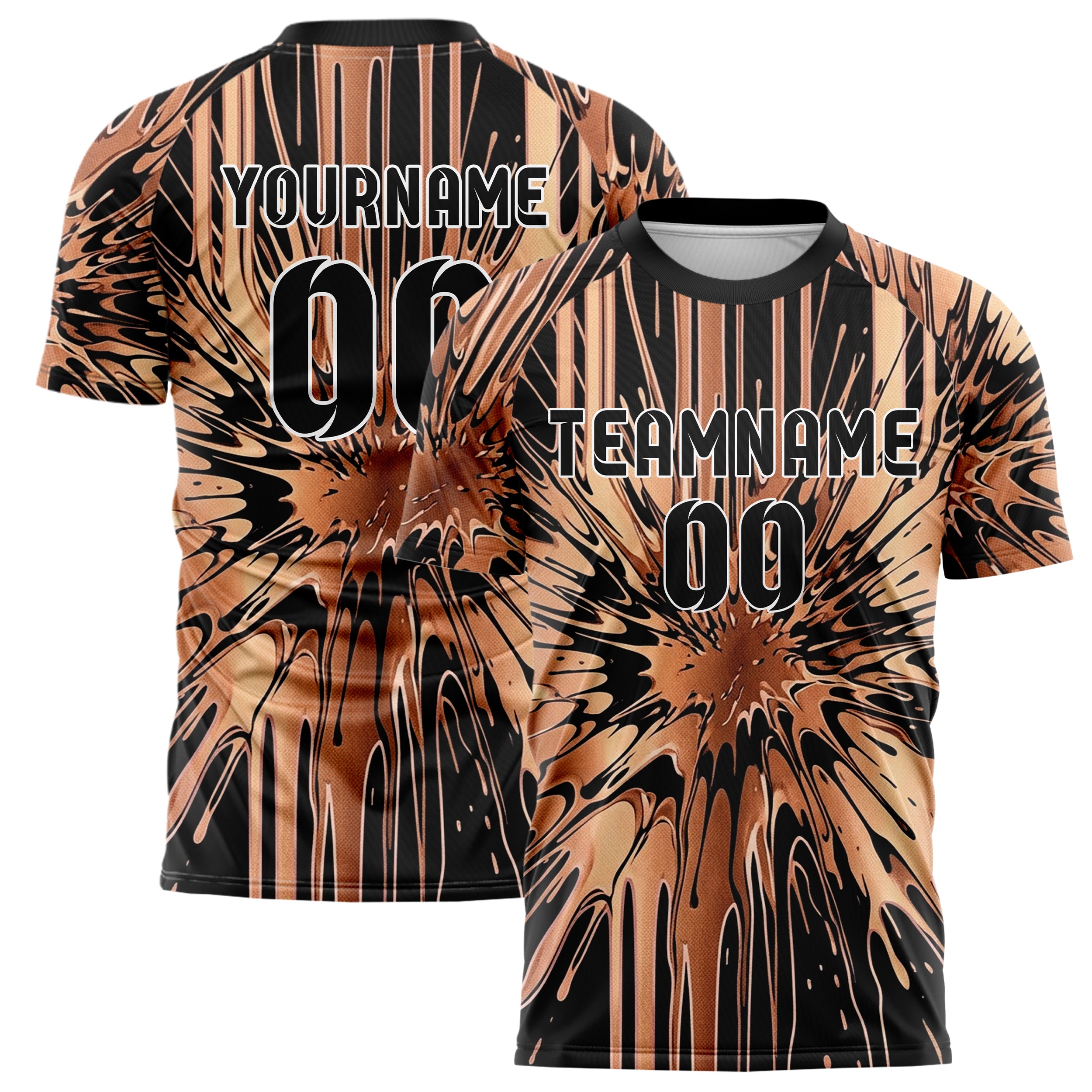Kupfer Schwarz Roségold abstrakter Tropf  und Farbfluss individuelles Fußballtrikot
