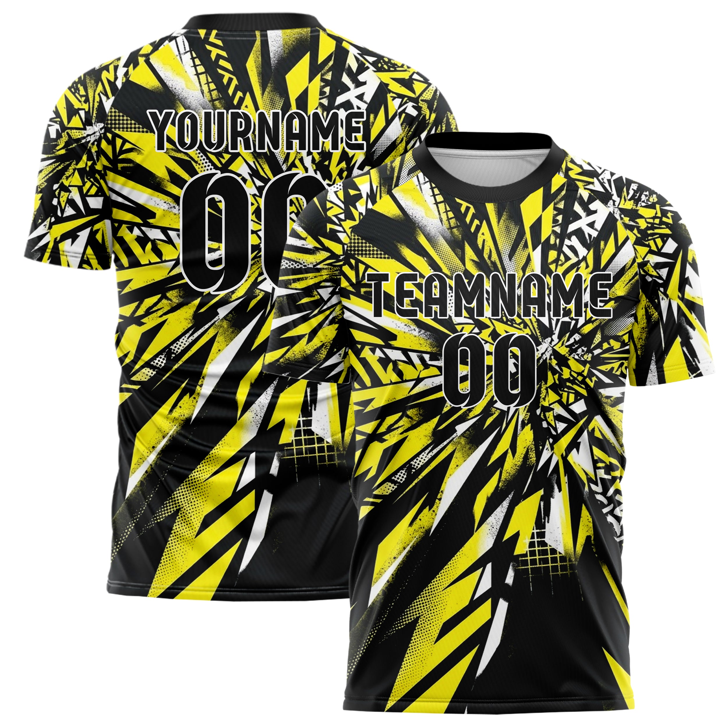 Schwarz Gelb Weiß urbane Graffiti Explosion individuelles Fußballtrikot