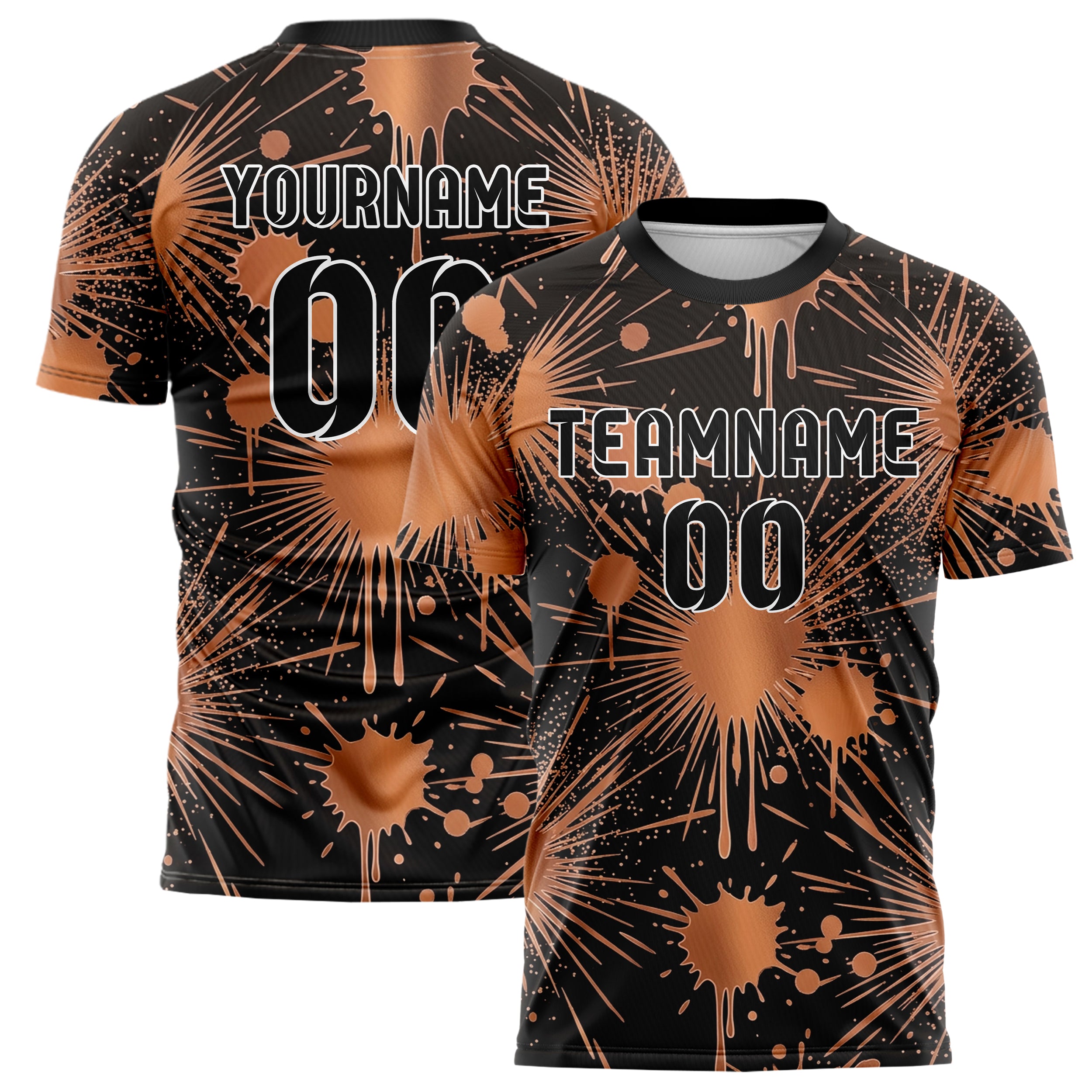 Kupfer Schwarz Roségold Farbspritzer Explosion individuelles Fußballtrikot