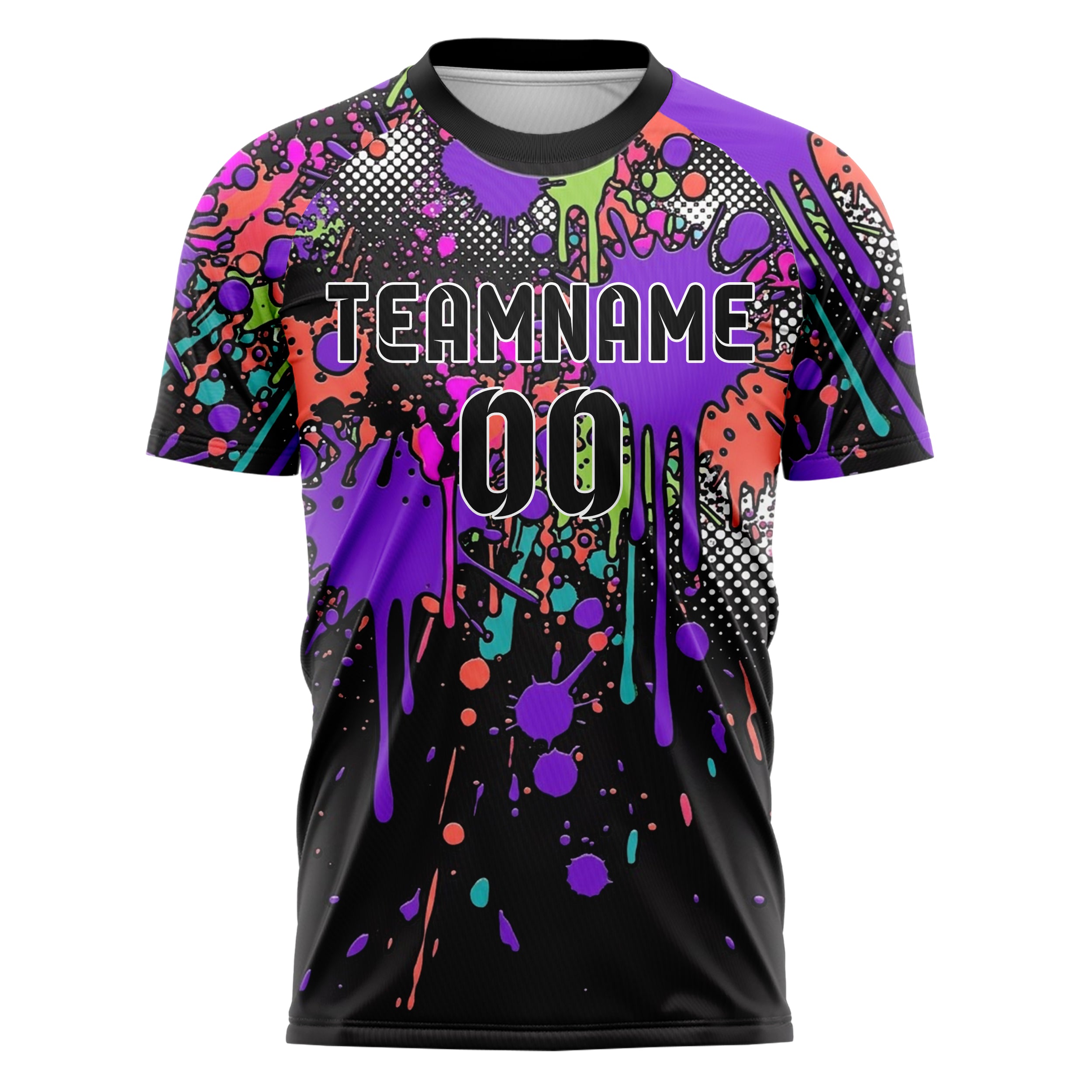 Schwarz Multicolor Splatter Farbspritzer Explosion individuelles Fußballtrikot