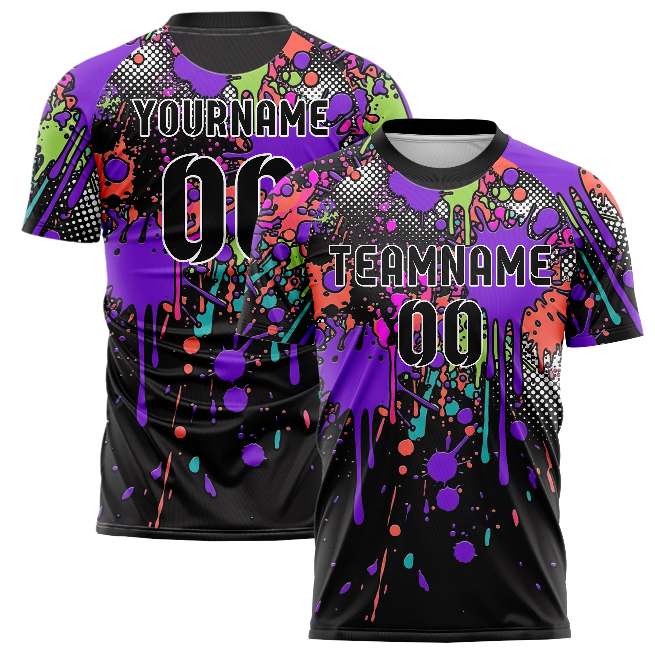 Schwarz Multicolor Splatter Farbspritzer Explosion individuelles Fußballtrikot
