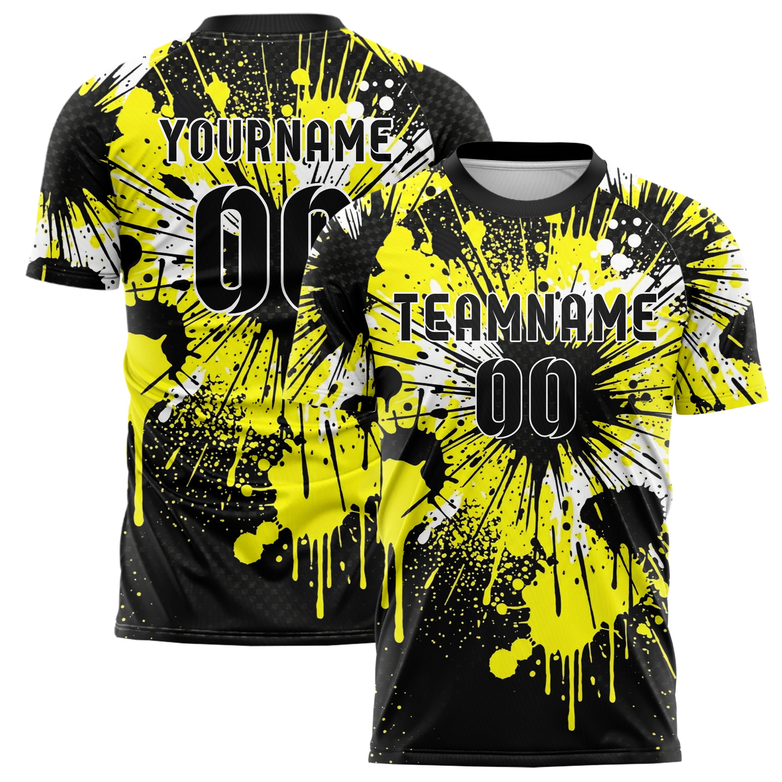 Schwarz Gelb Weiß Farbspritzer Explosion individuelles Fußballtrikot