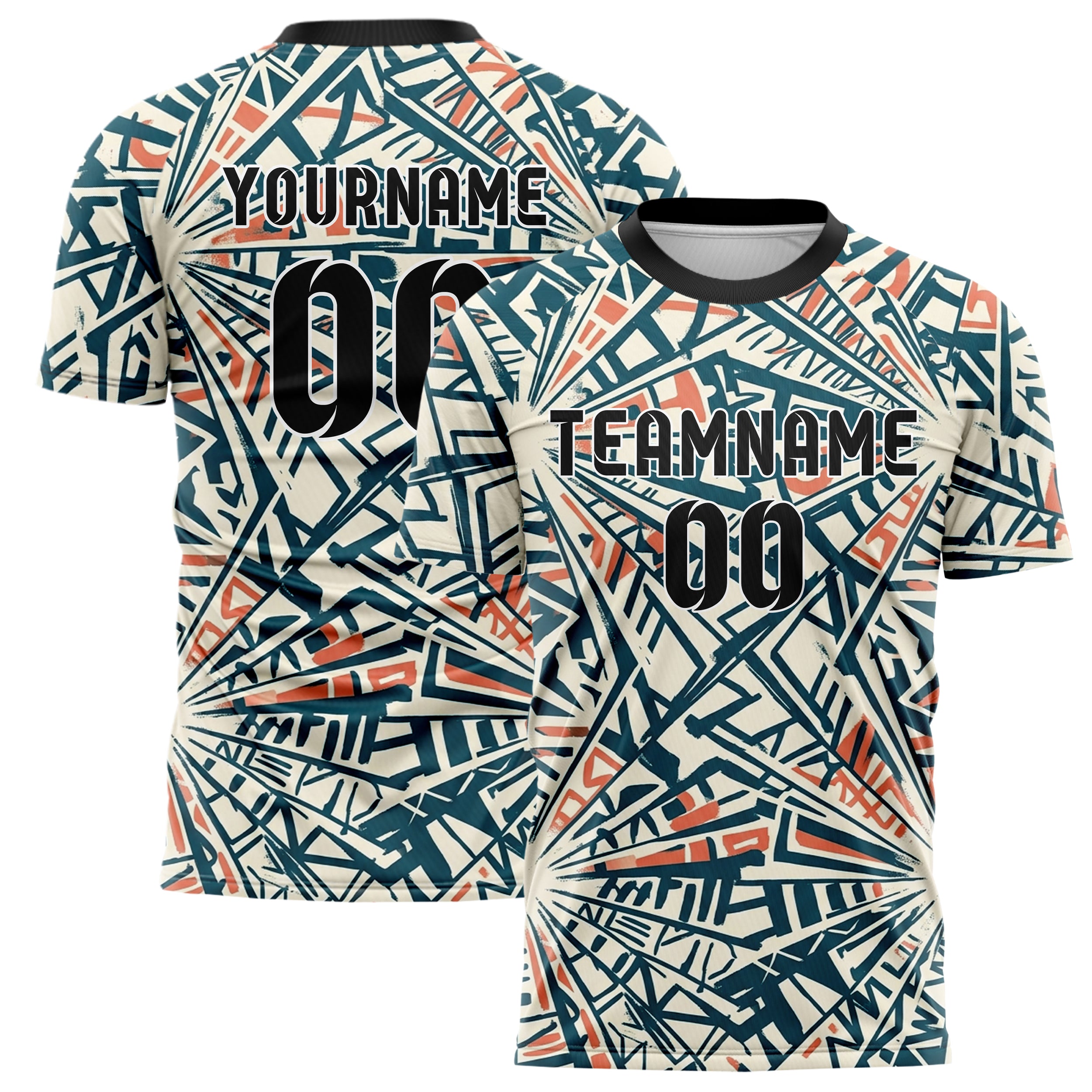 Weiß Petrol Koralle Schablonen Layer Collage individuelles Fußballtrikot