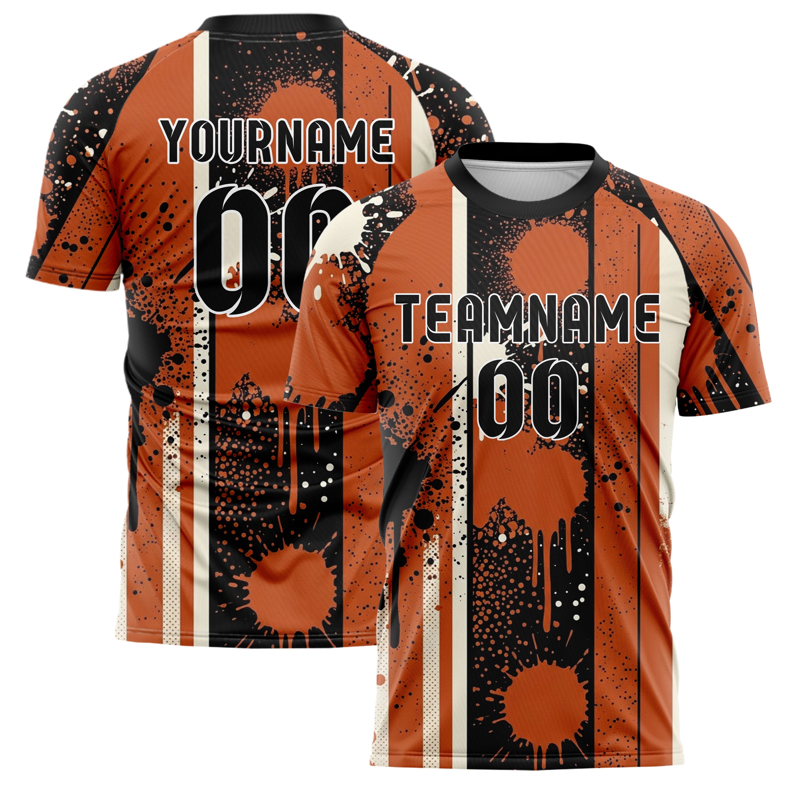 Schwarz Orange Creme Farbspritzer Explosion individuelles Fußballtrikot