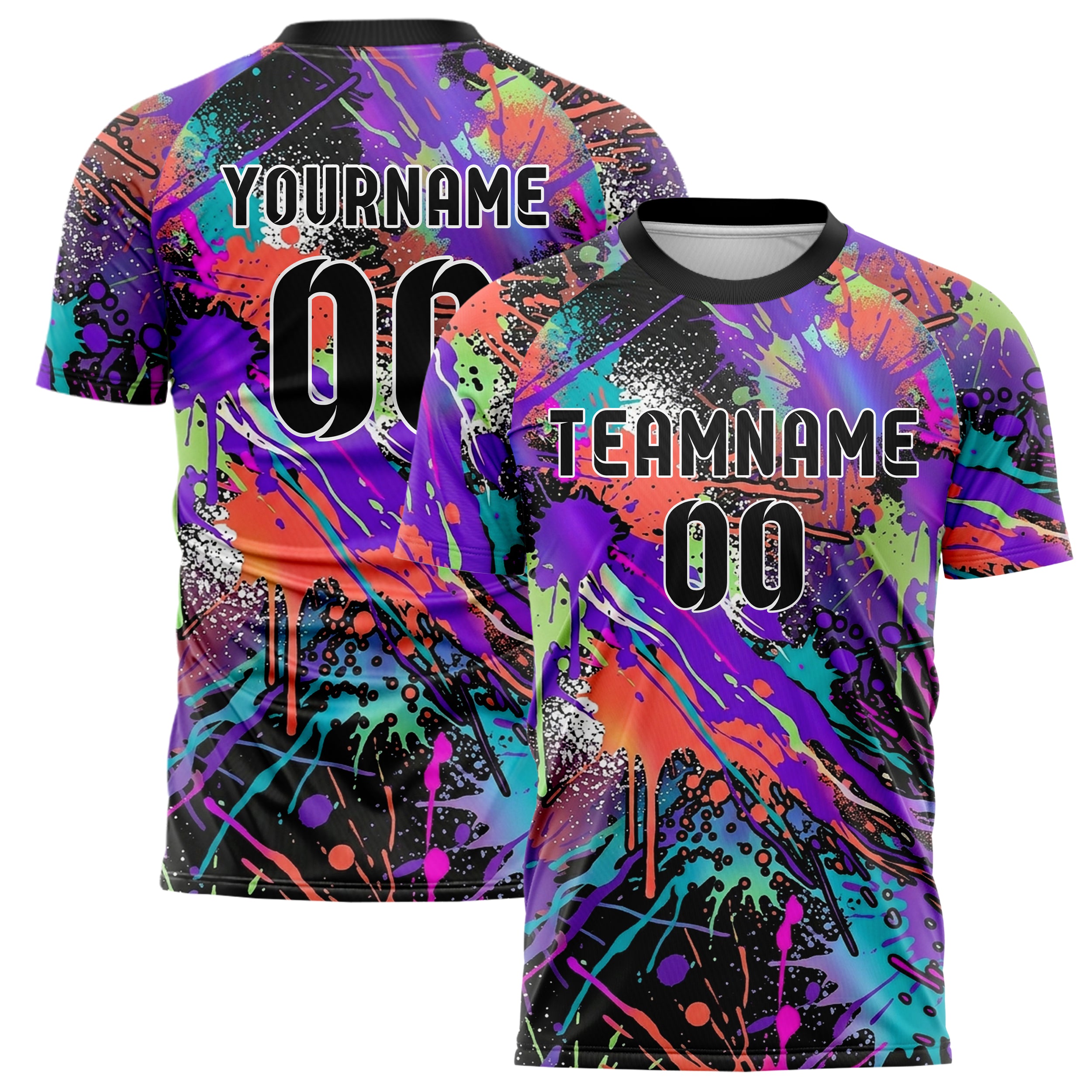 Schwarz Multicolor Splatter Farbspritzer Explosion individuelles Fußballtrikot