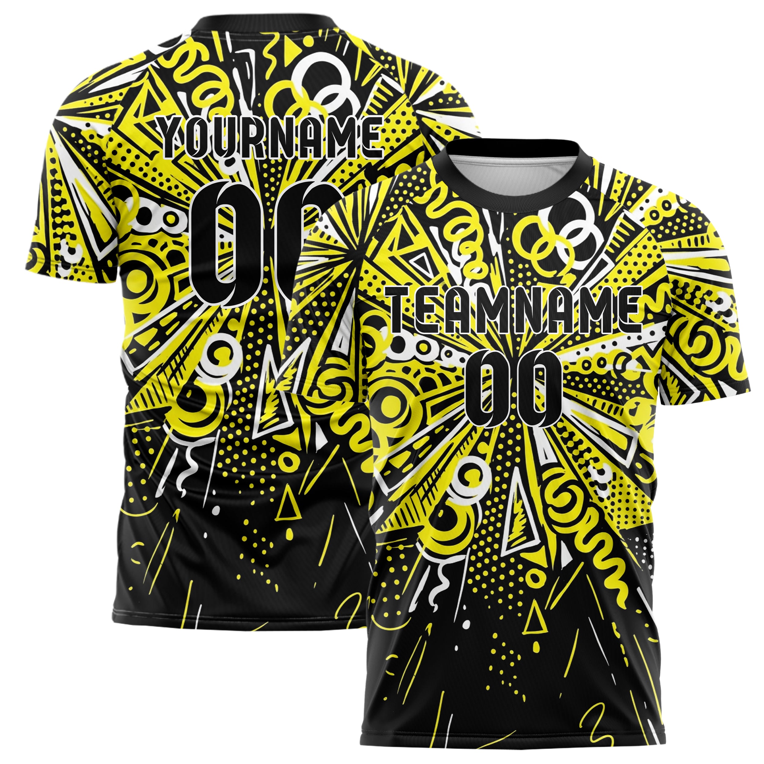 Schwarz Gelb Weiß geometrischer Memphis Mix individuelles Fußballtrikot