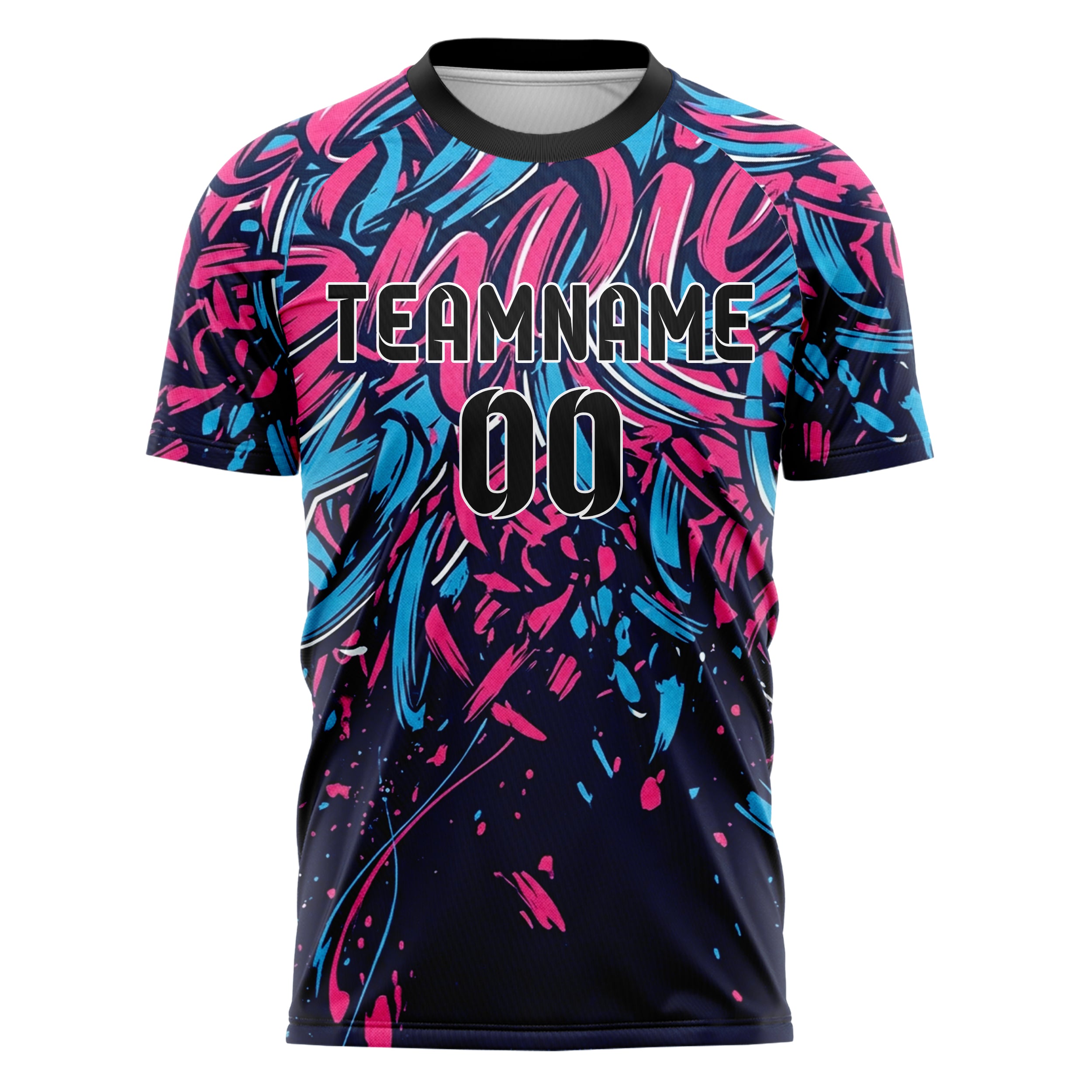 Marineblau Pink Himmelblau gestische Pinselstrich Optik individuelles Fußballtrikot