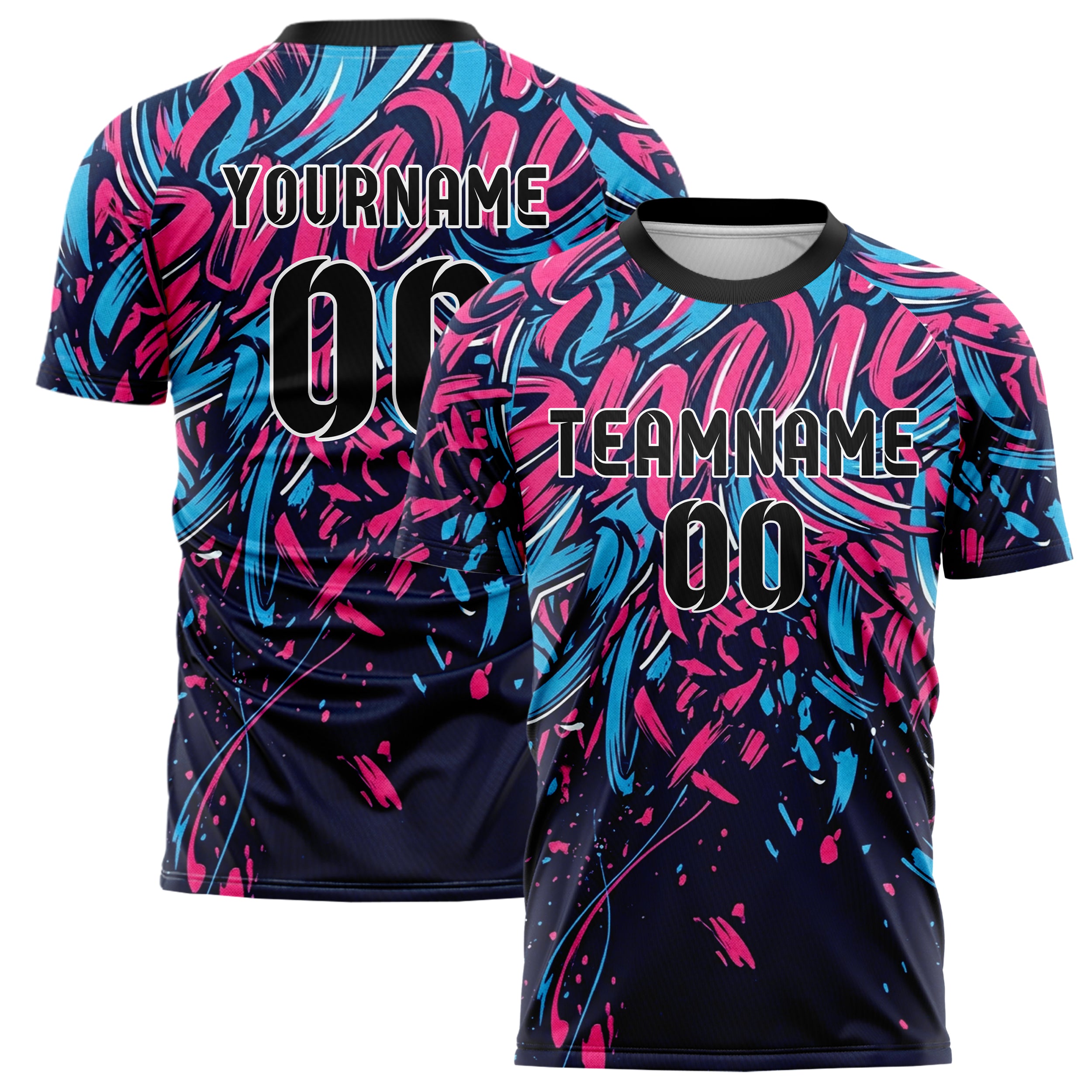 Marineblau Pink Himmelblau gestische Pinselstrich Optik individuelles Fußballtrikot