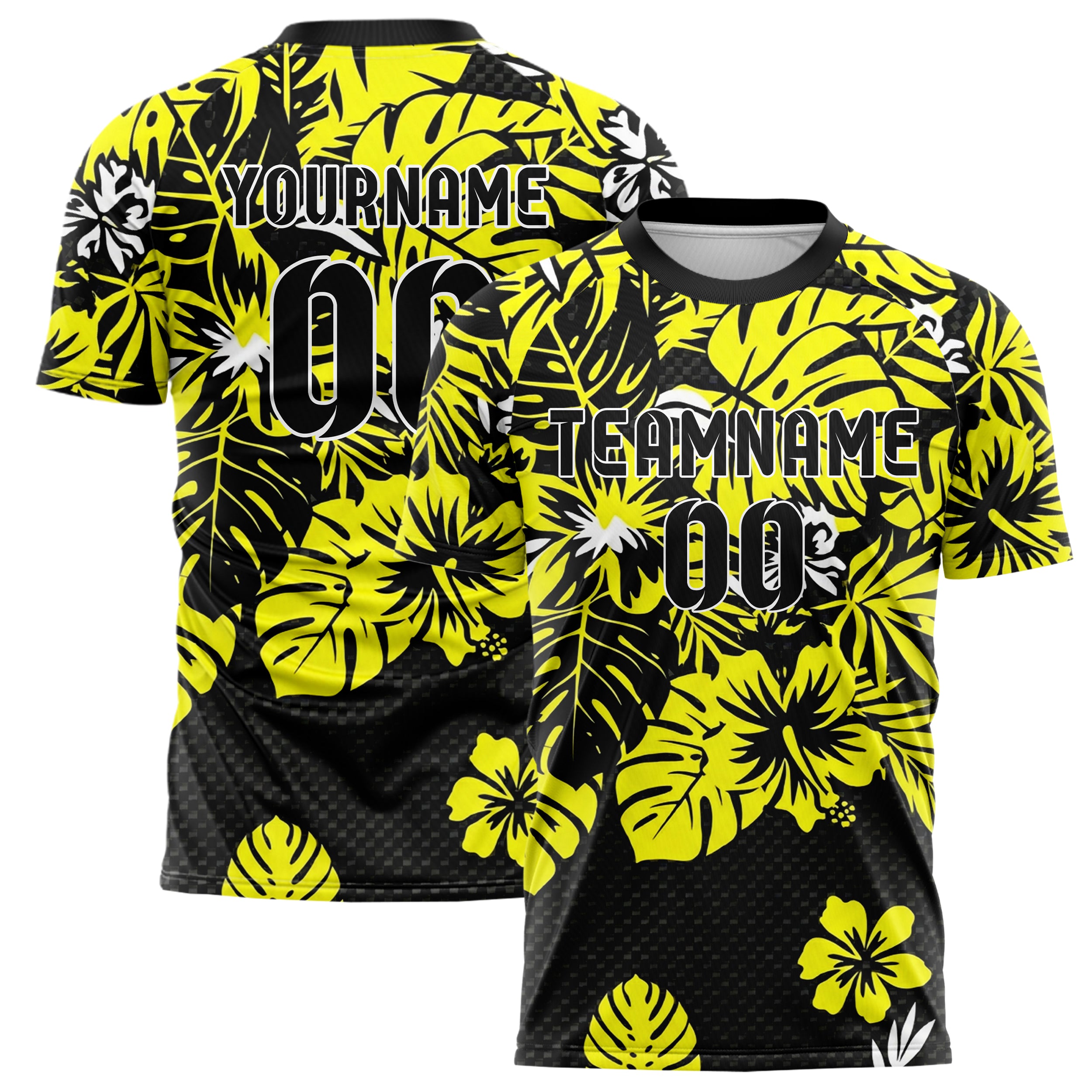 Schwarz Gelb Weiß markantes tropisch botanisches Design individuelles Fußballtrikot
