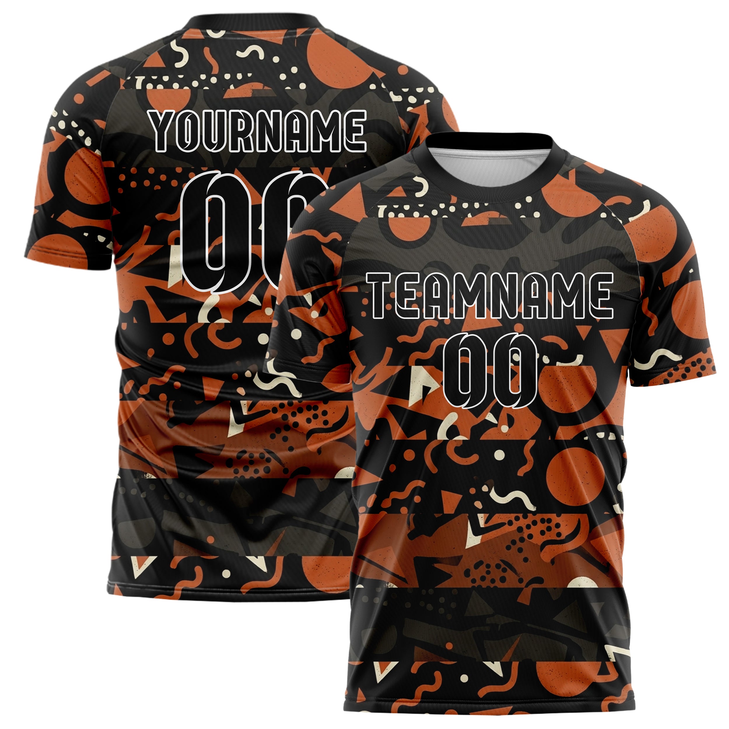 Schwarz Orange Creme geometrischer Memphis Mix individuelles Fußballtrikot