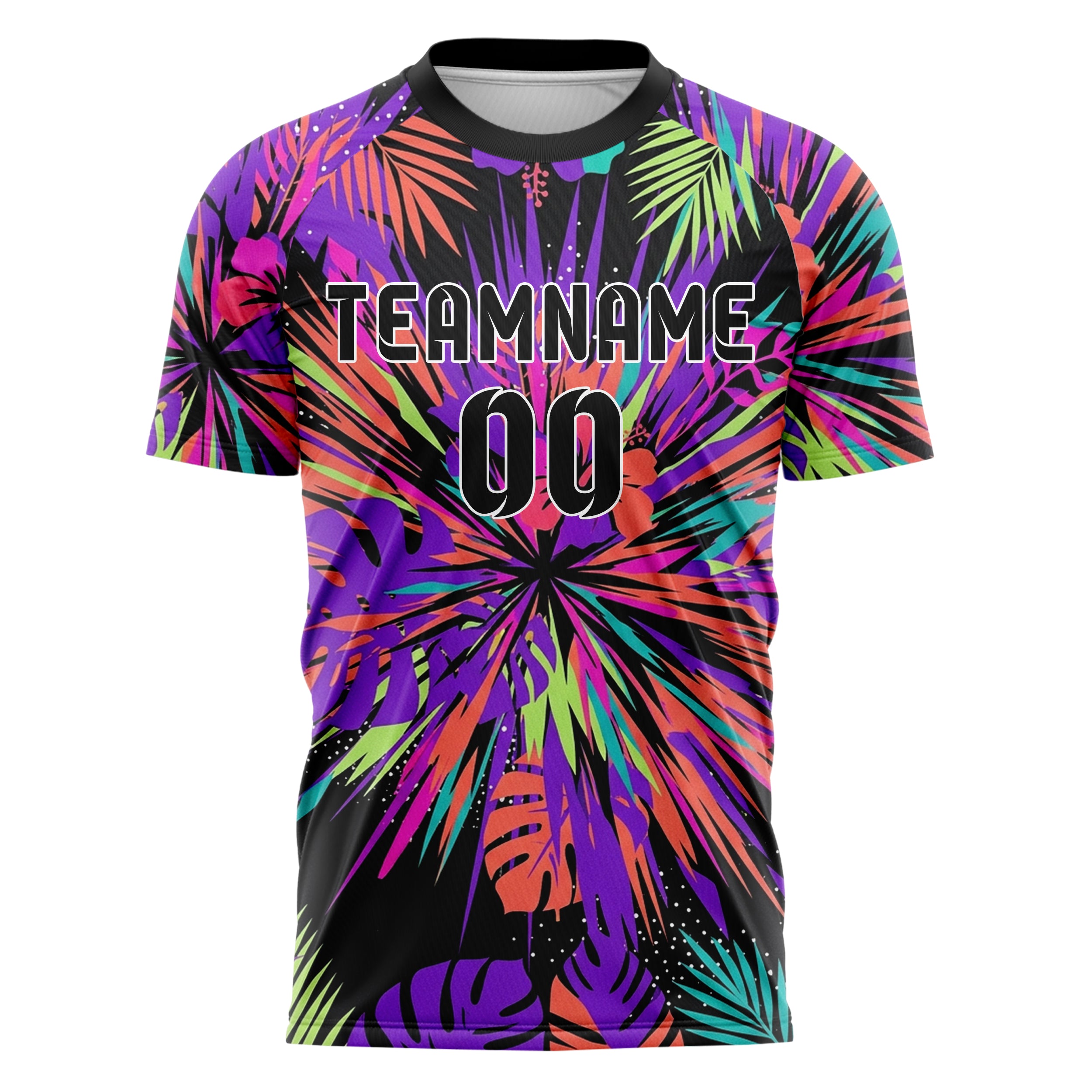 Schwarz Multicolor Splatter markantes tropisch botanisches Design individuelles Fußballtrikot