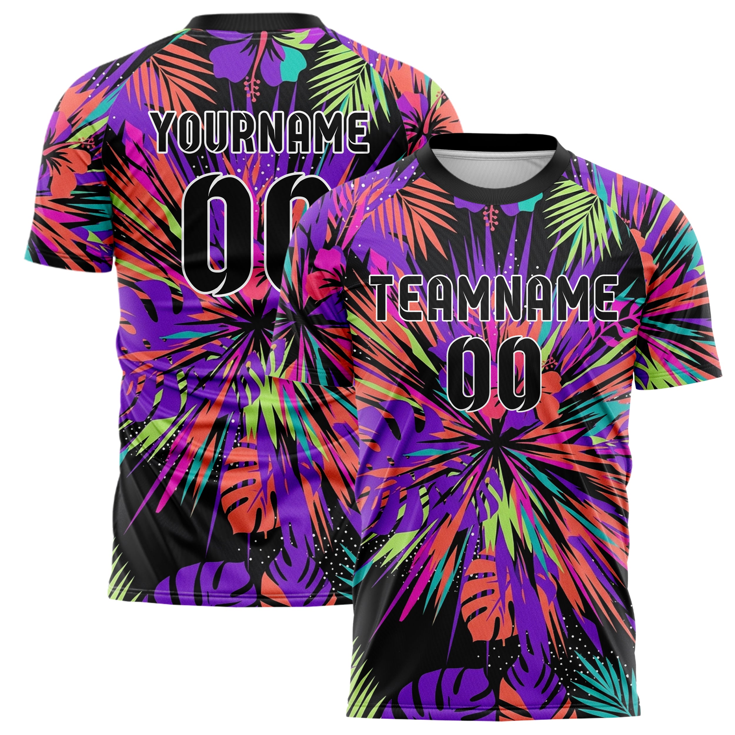 Schwarz Multicolor Splatter markantes tropisch botanisches Design individuelles Fußballtrikot