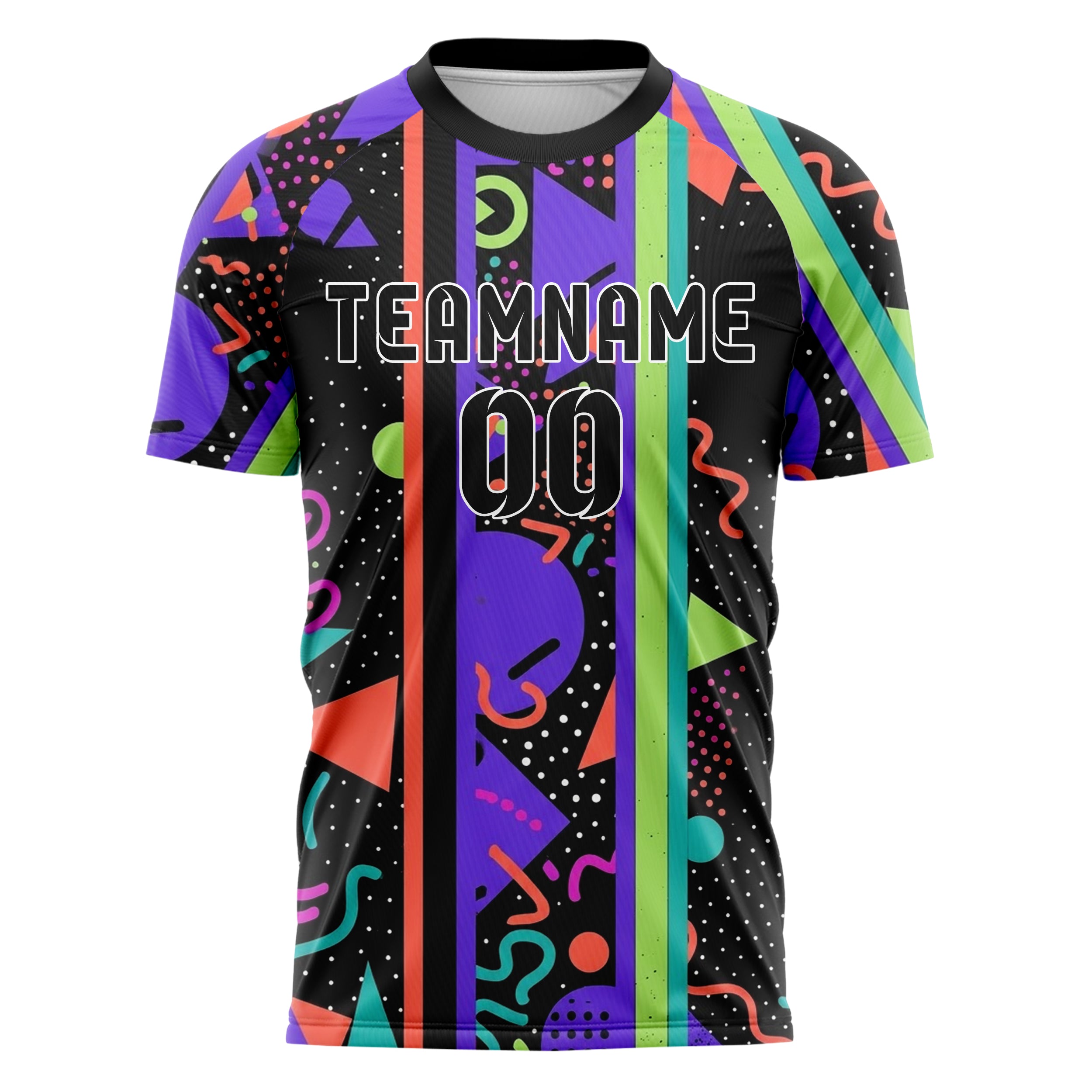 Schwarz Multicolor Splatter geometrischer Memphis Mix individuelles Fußballtrikot