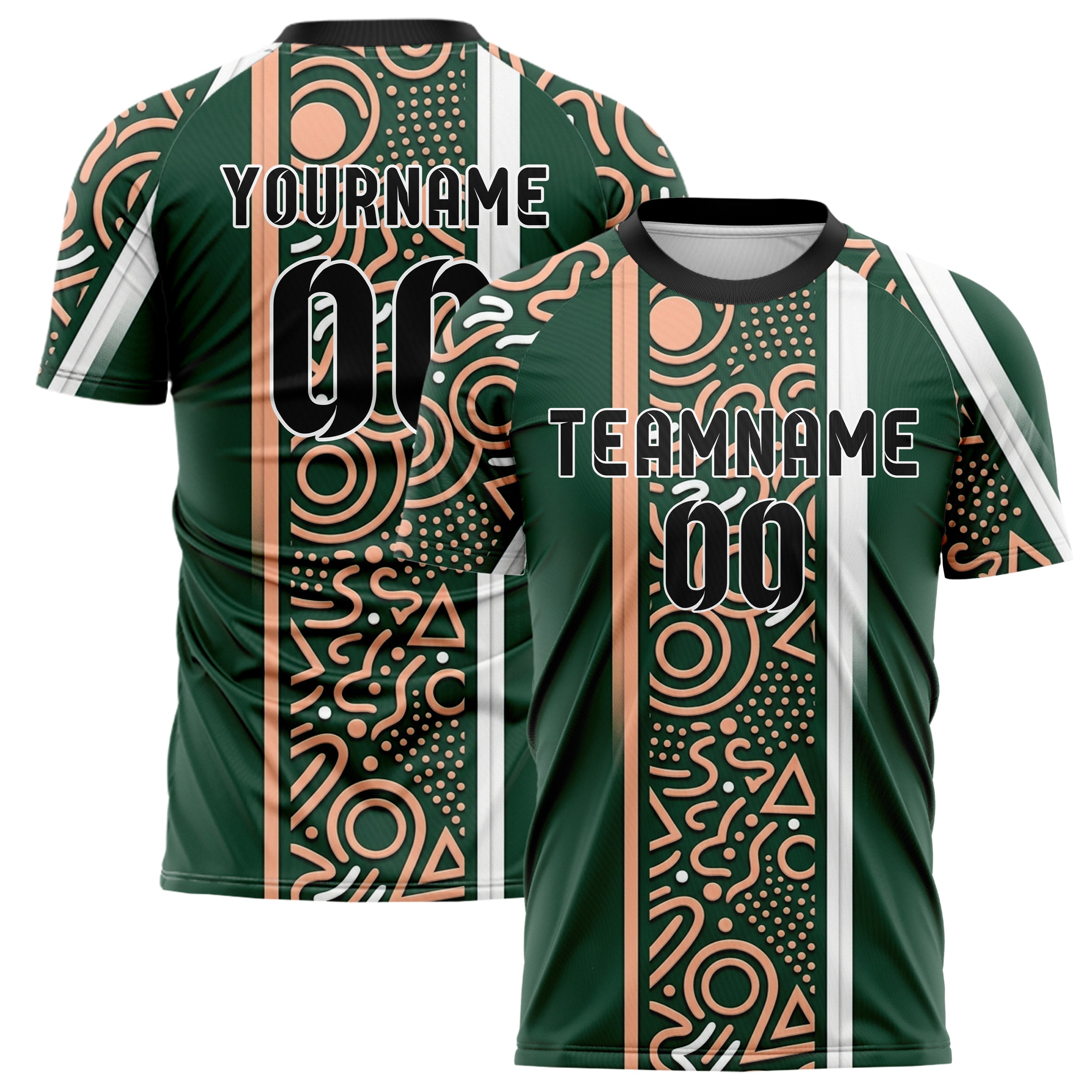 Waldgrün Pfirsich Weiß geometrischer Memphis Mix individuelles Fußballtrikot