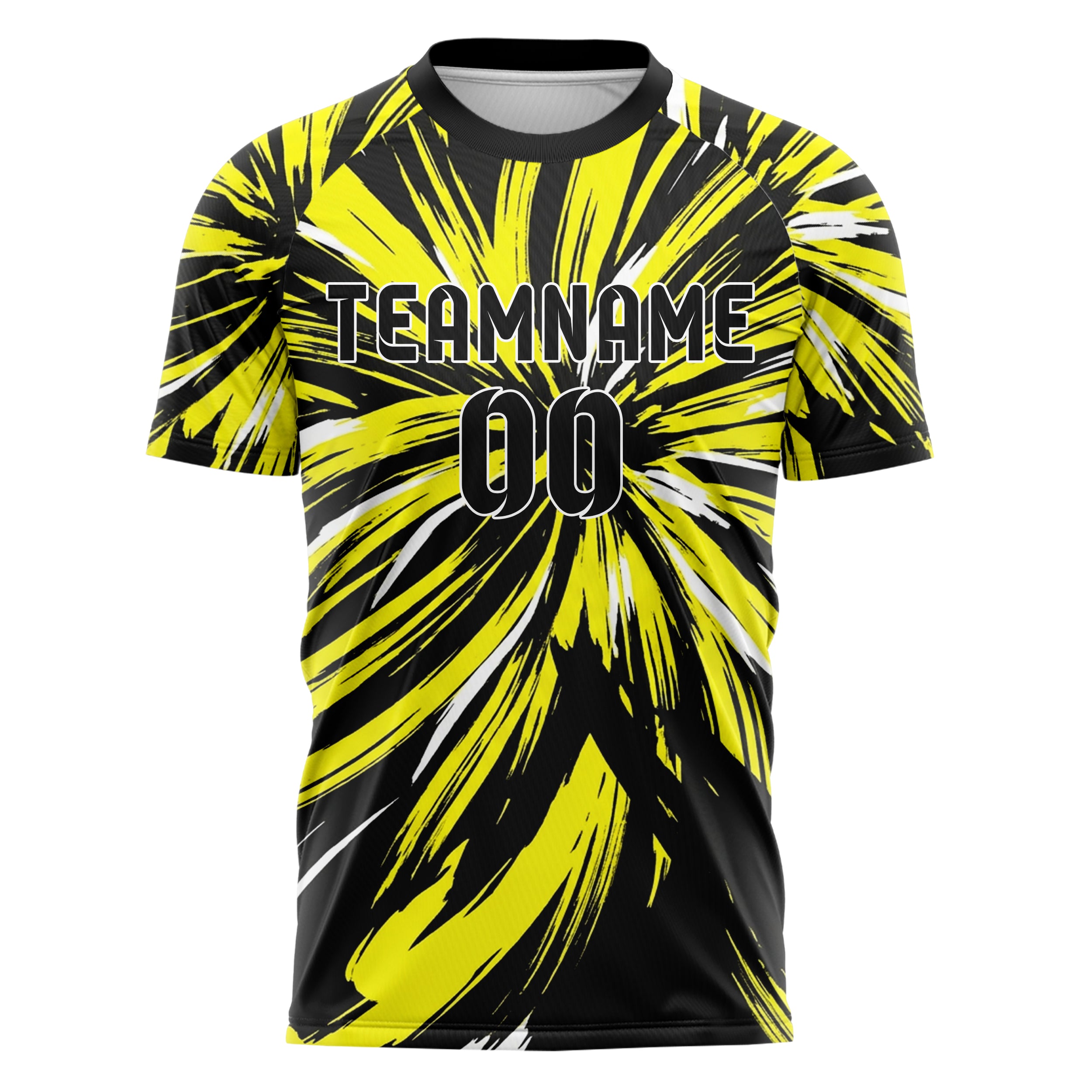 Schwarz Gelb Weiß gestische Pinselstrich Optik individuelles Fußballtrikot