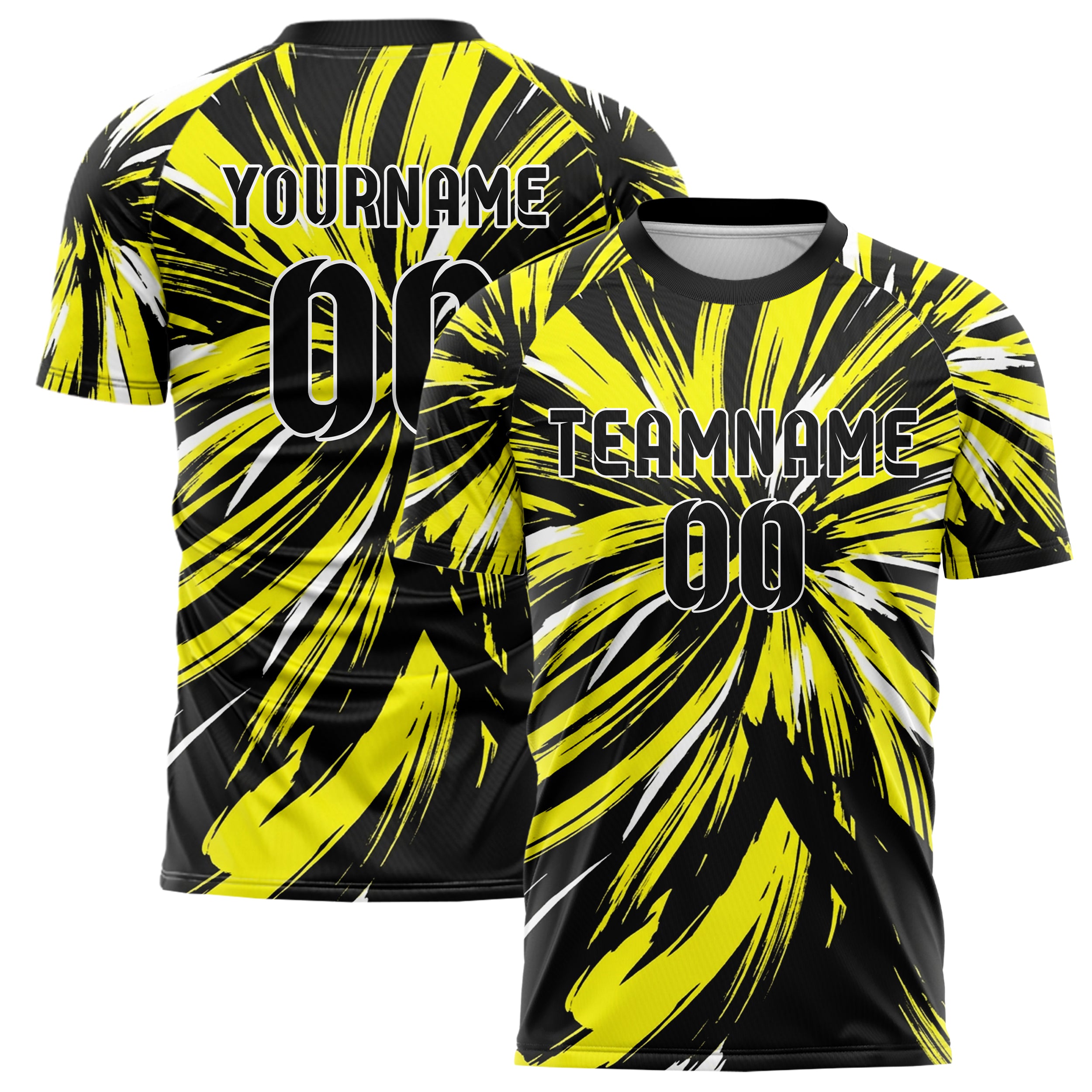 Schwarz Gelb Weiß gestische Pinselstrich Optik individuelles Fußballtrikot