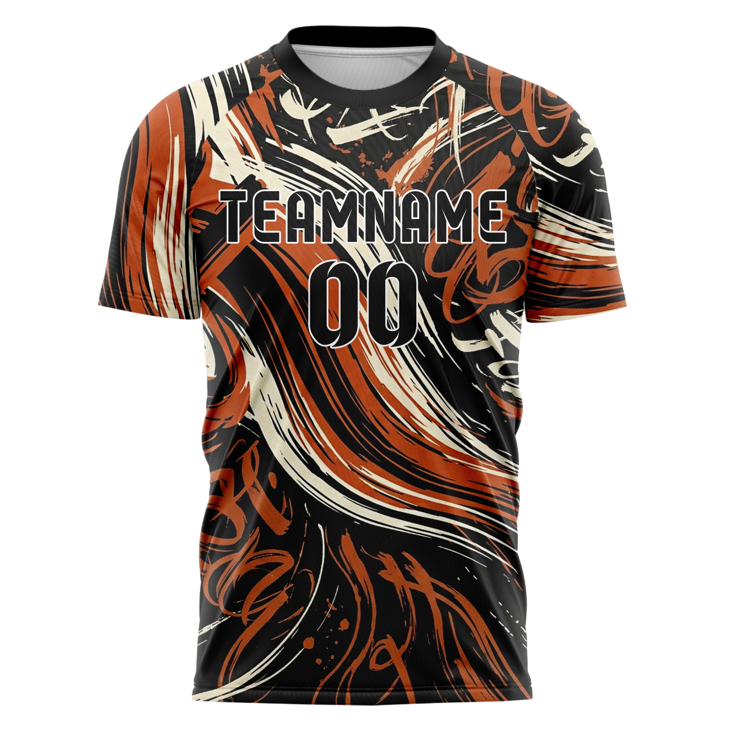 Schwarz Orange Creme gestische Pinselstrich Optik individuelles Fußballtrikot