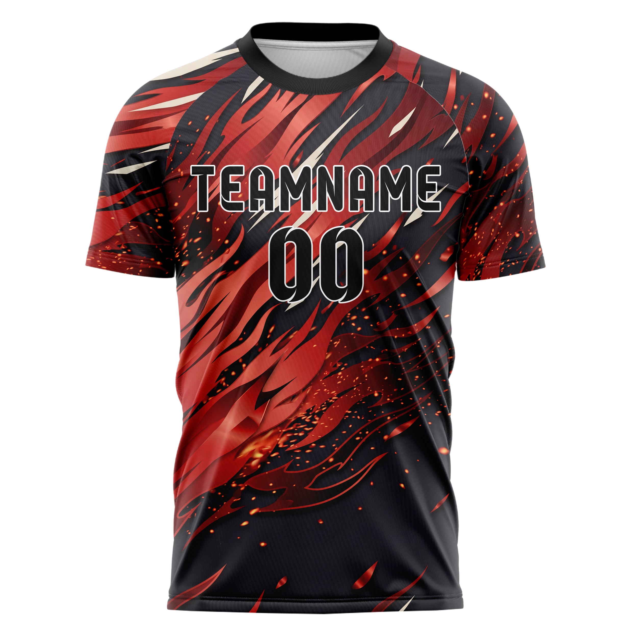 Schwarz Rot Weiß Flamme Ausbruch individuelles Fußballtrikot
