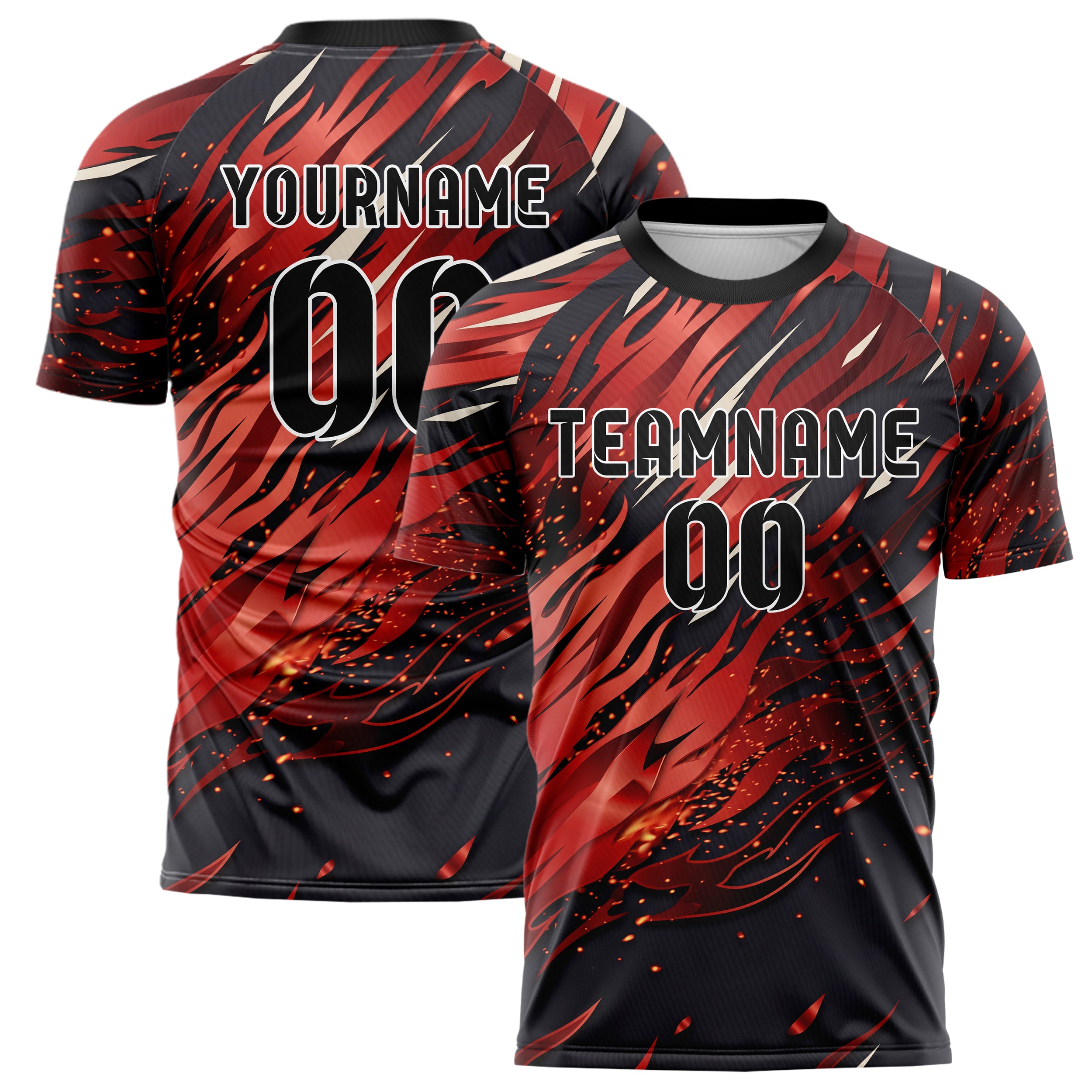 Schwarz Rot Weiß Flamme Ausbruch individuelles Fußballtrikot