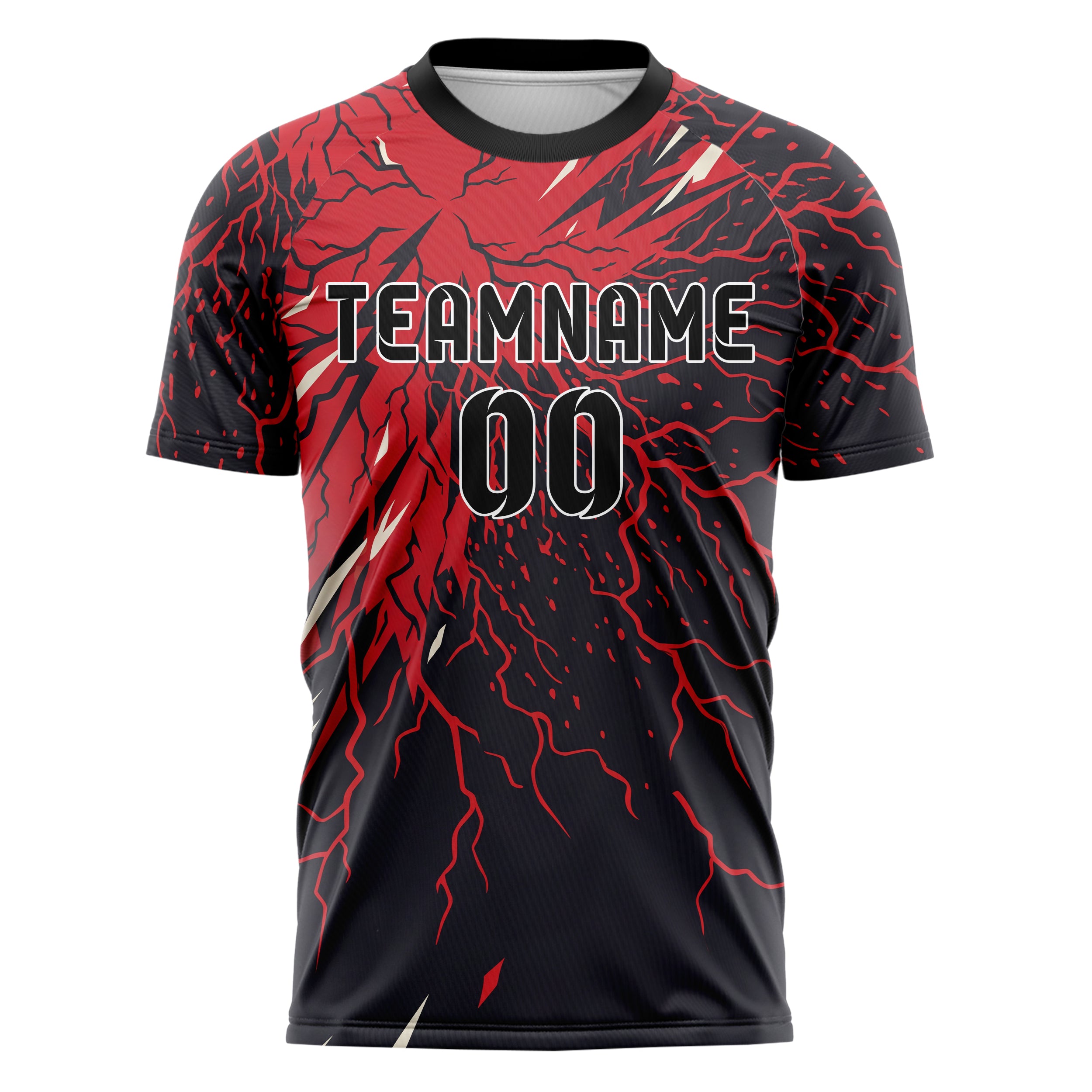 Schwarz Rot Weiß Blitz Sturm individuelles Fußballtrikot