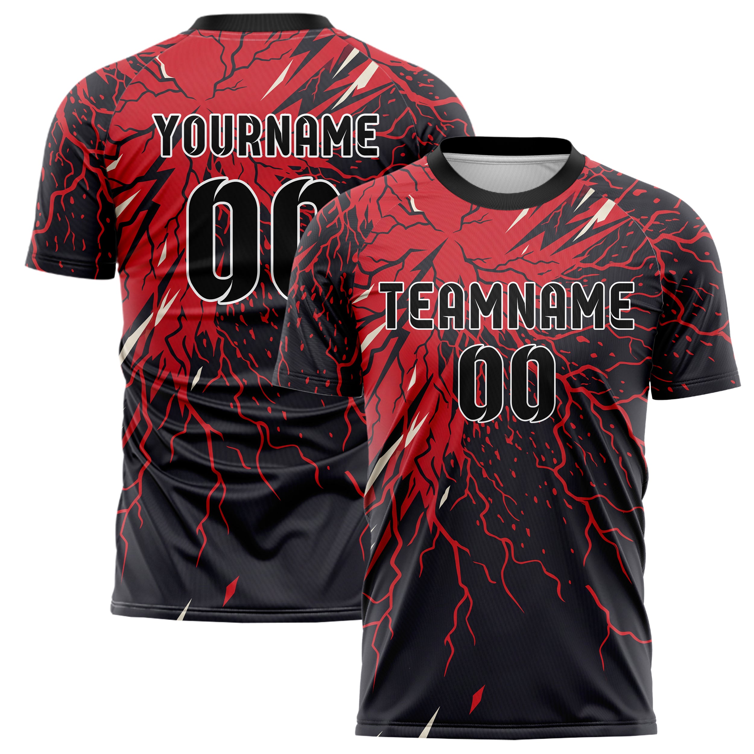 Schwarz Rot Weiß Blitz Sturm individuelles Fußballtrikot