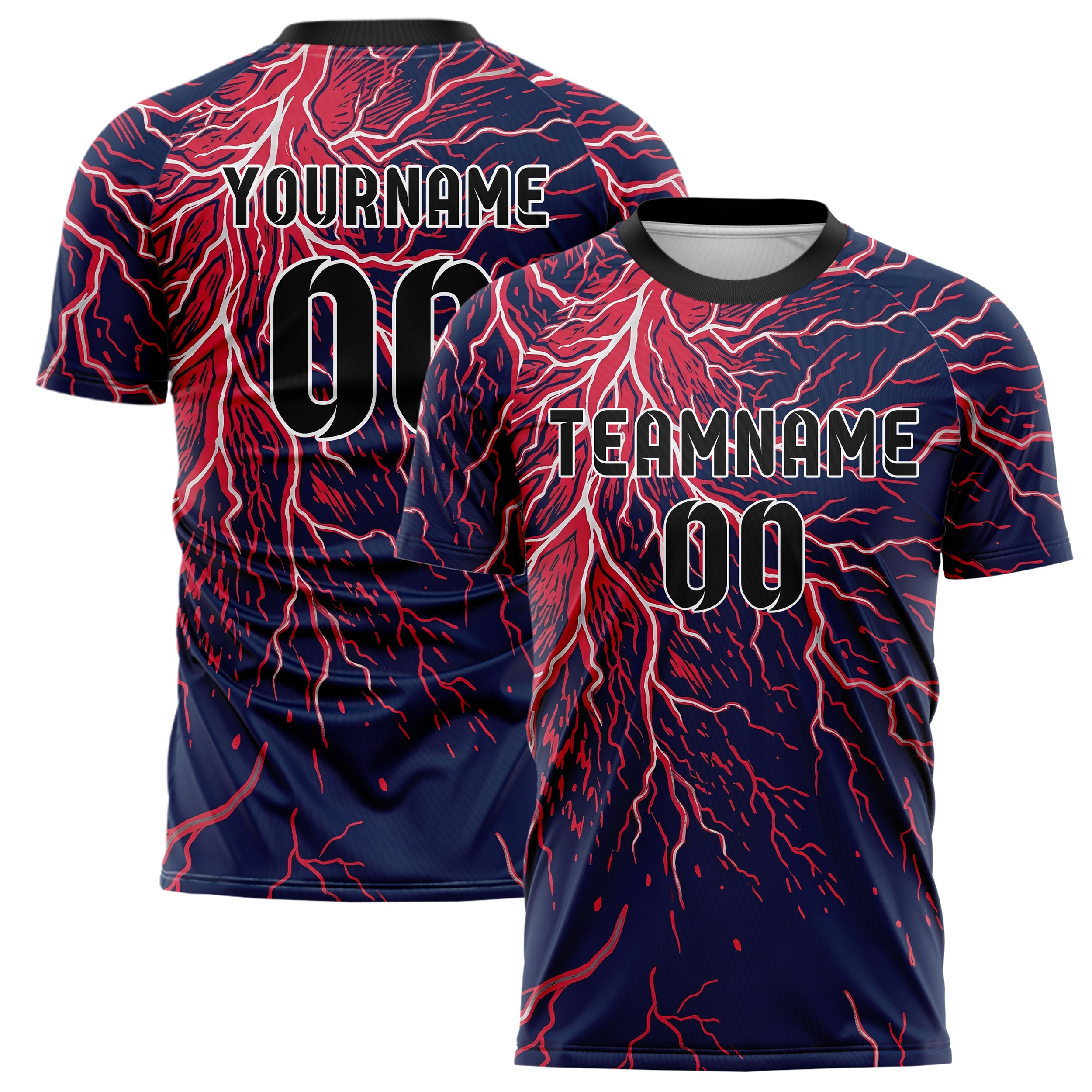 Marineblau Rot Silber Blitz Sturm individuelles Fußballtrikot