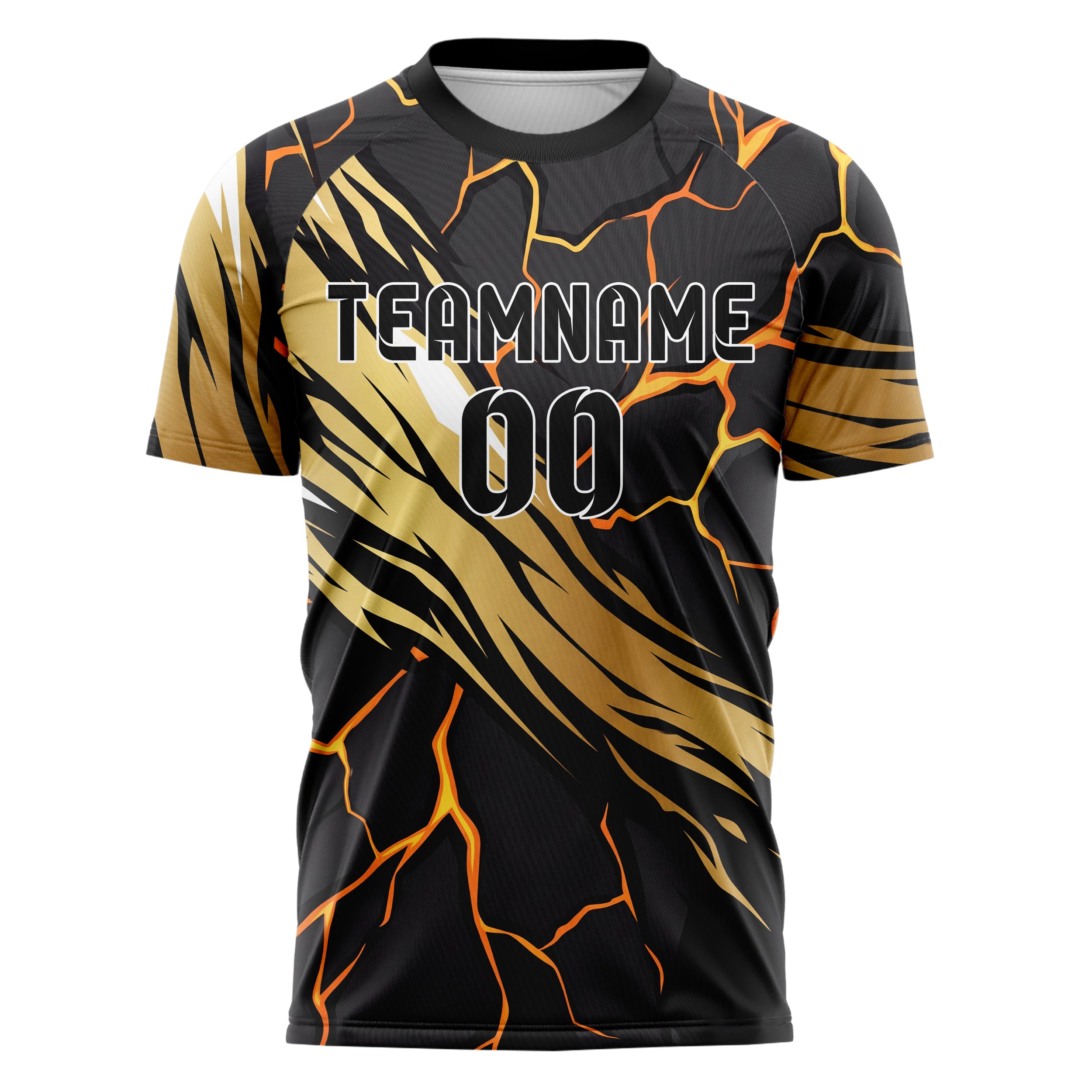 Schwarz Gold Weiß Magma Riss Terrain individuelles Fußballtrikot