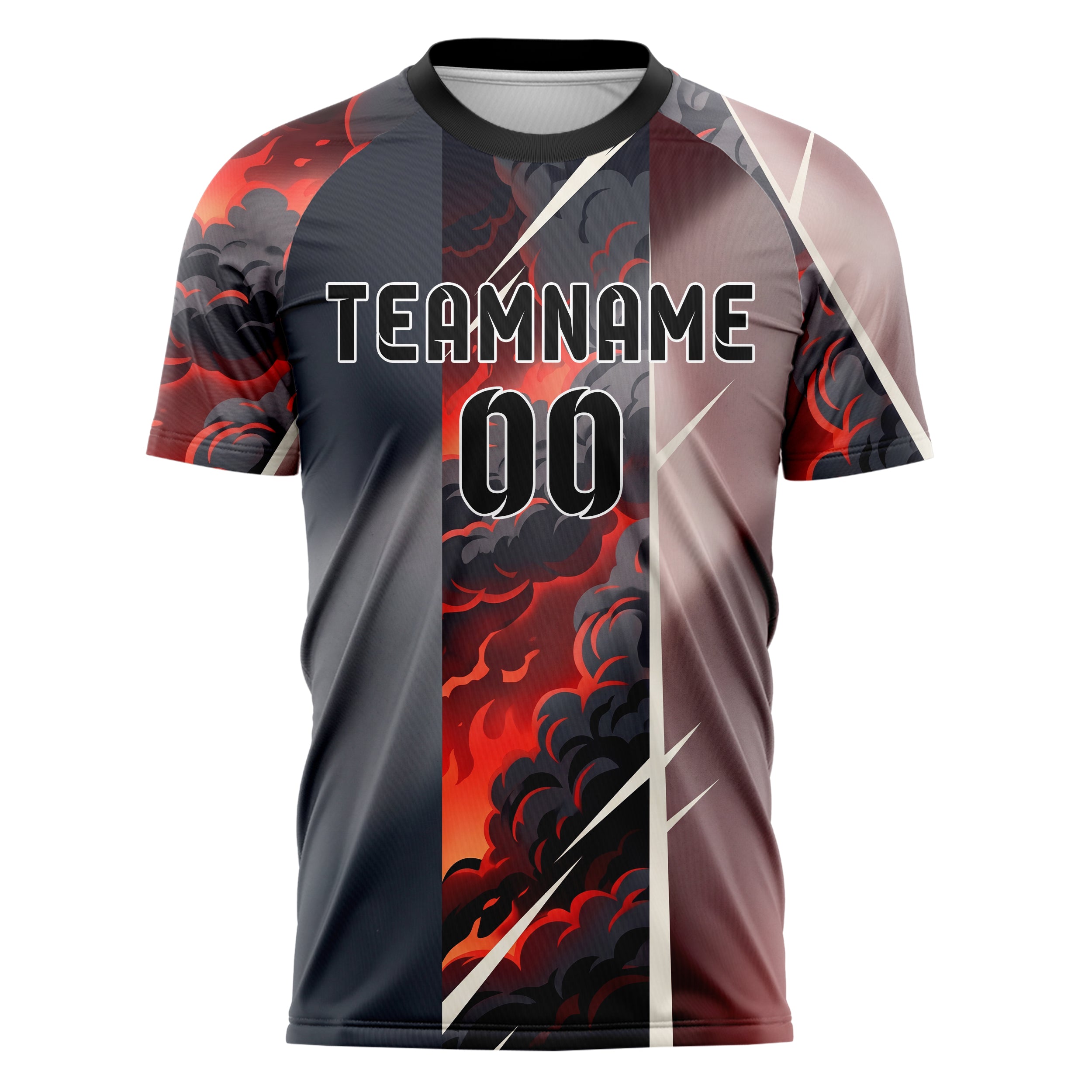 Schwarz Rot Weiß Rauch und Feuer Abstrakt individuelles Fußballtrikot
