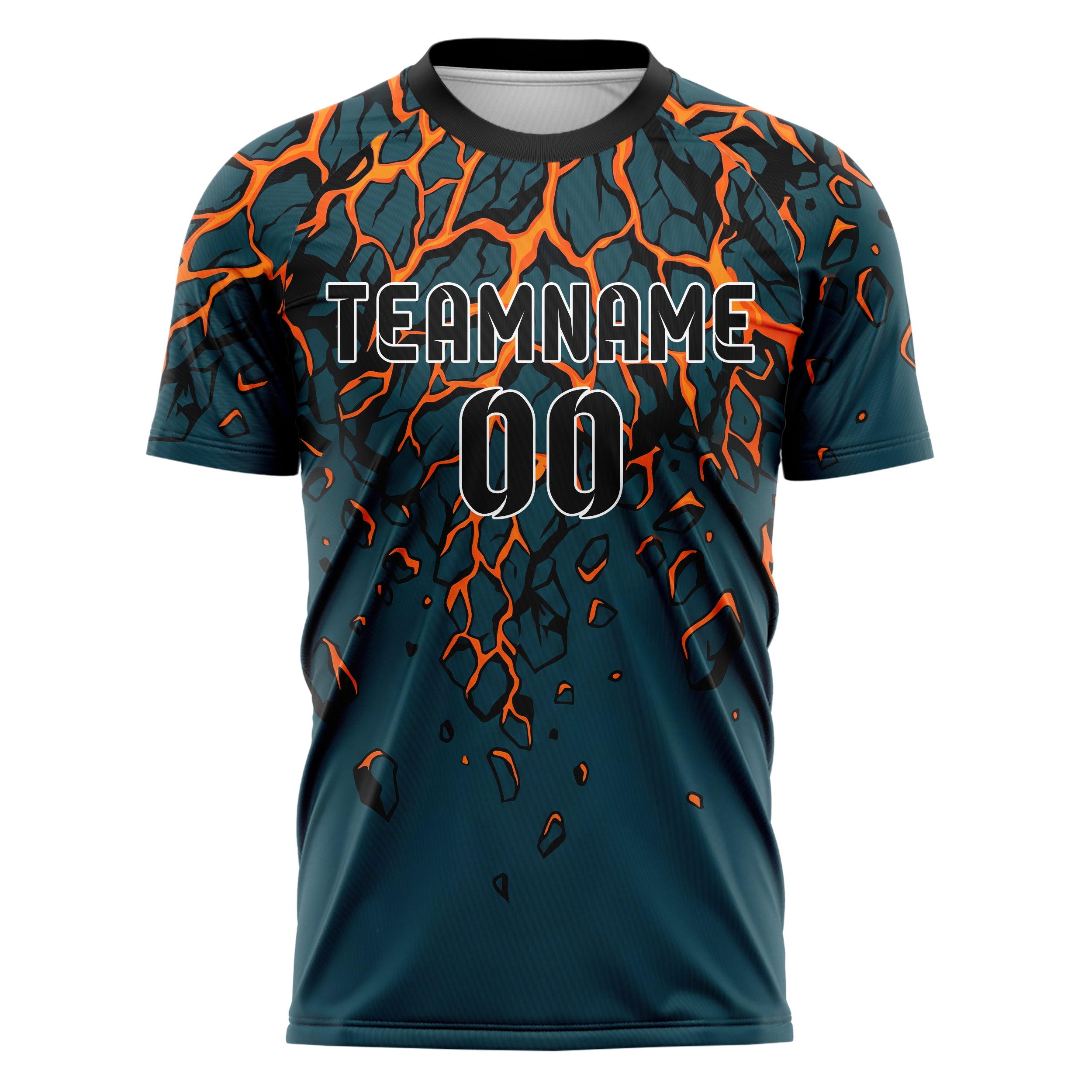 Petrol Orange Schwarz Magma Riss Terrain individuelles Fußballtrikot