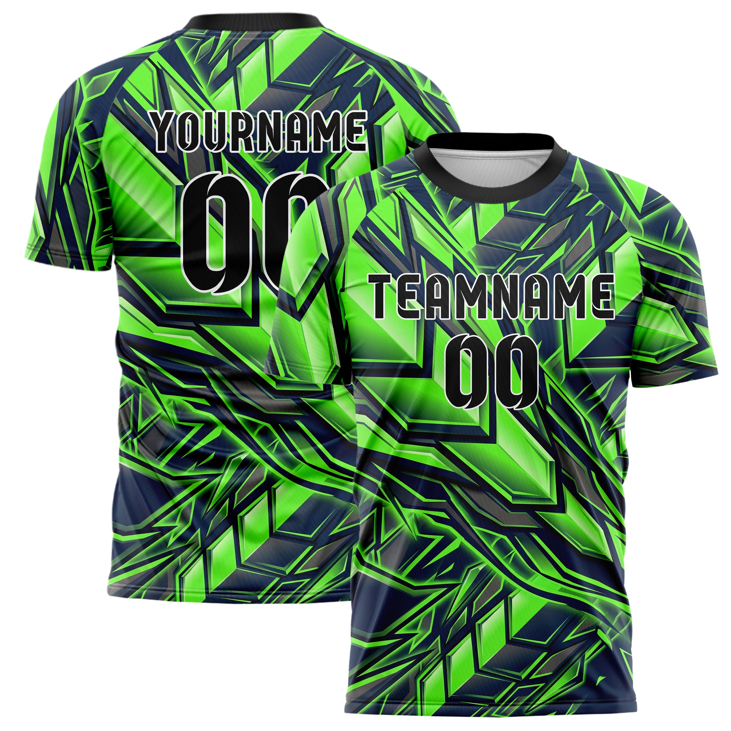 Marineblau Neon Grün geometrisch Rüstung Platte individuelles Fußballtrikot