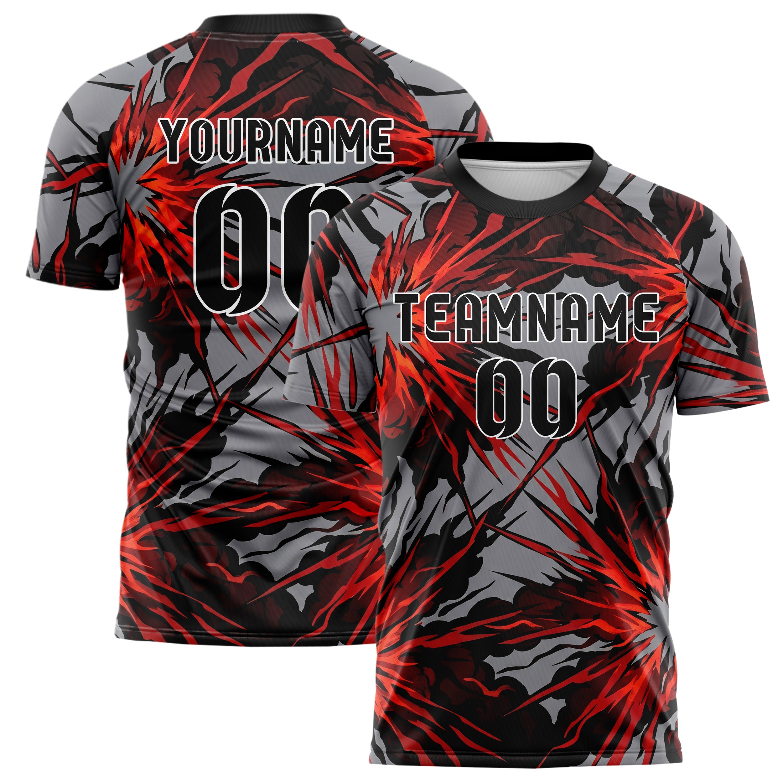 Stahl Rot Schwarz Rauch und Feuer Abstrakt individuelles Fußballtrikot