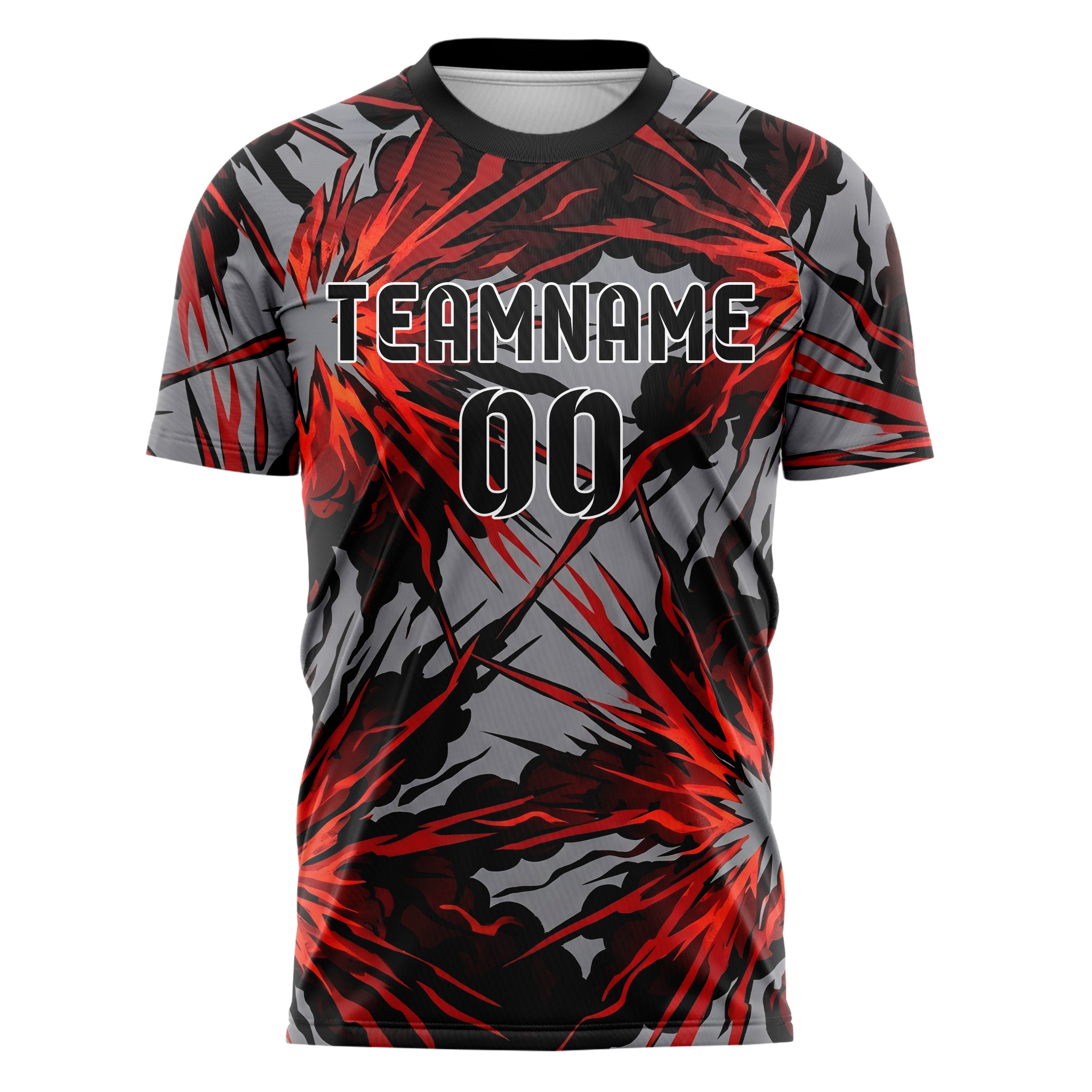Stahl Rot Schwarz Rauch und Feuer Abstrakt individuelles Fußballtrikot