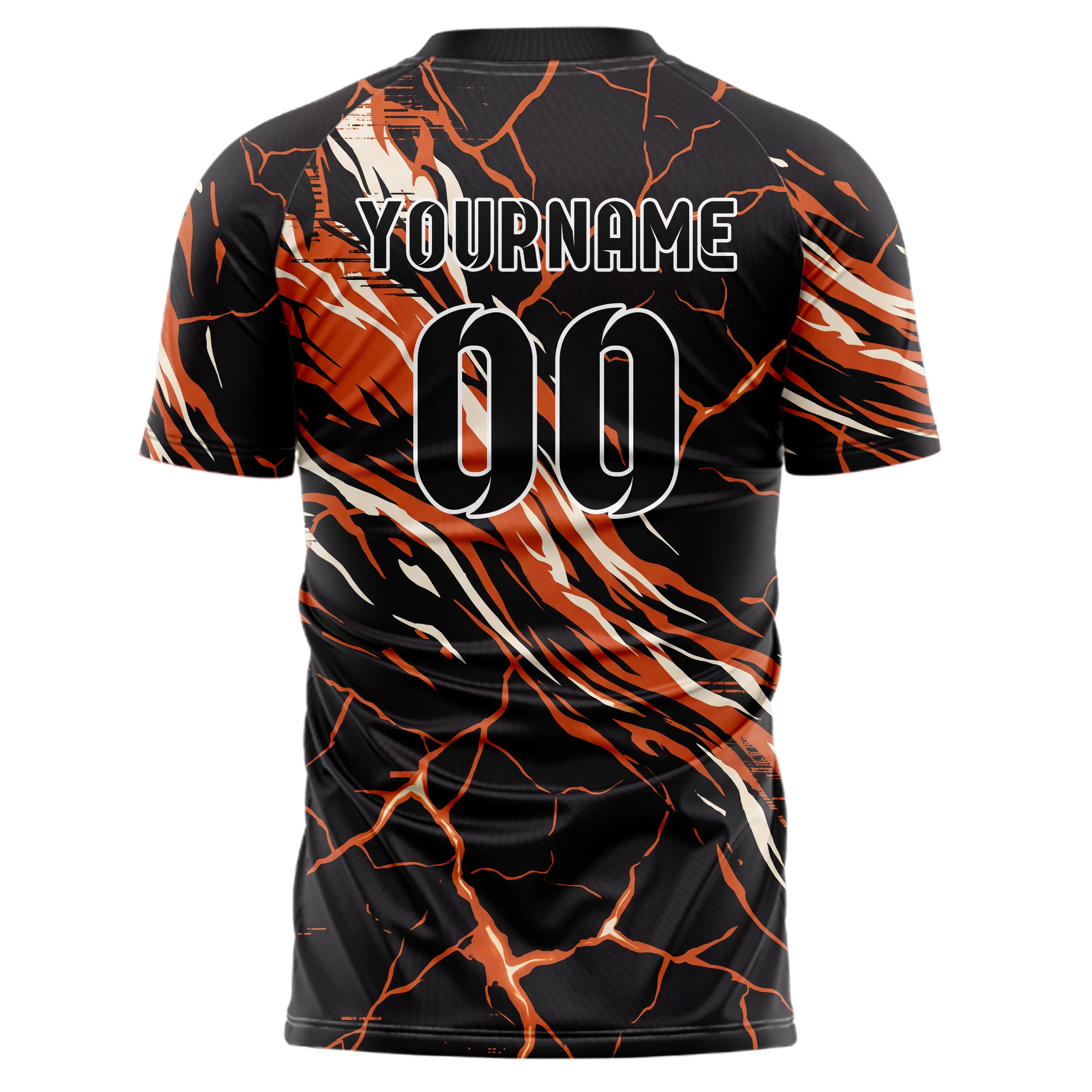 Schwarz Orange Weiß Magma Riss Terrain individuelles Fußballtrikot