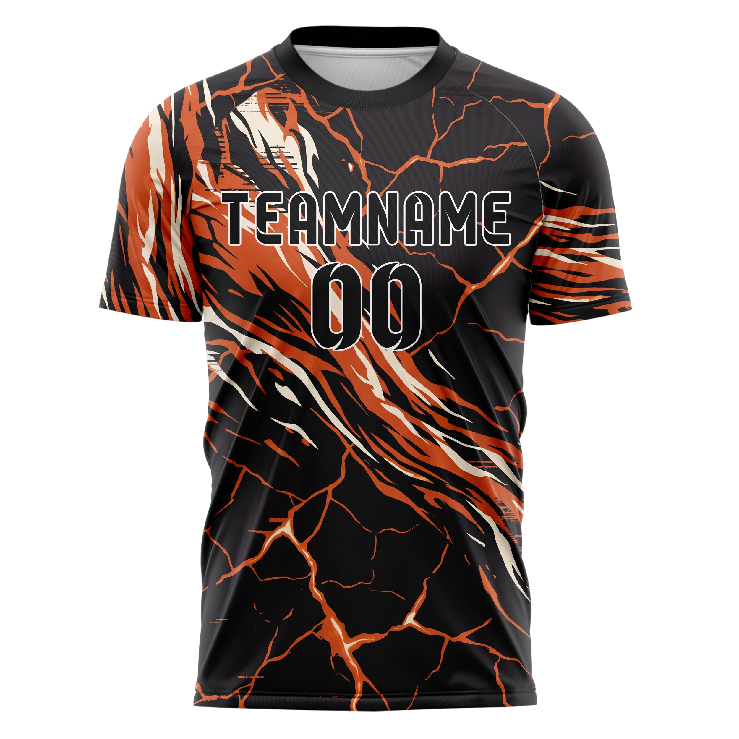 Schwarz Orange Weiß Magma Riss Terrain individuelles Fußballtrikot
