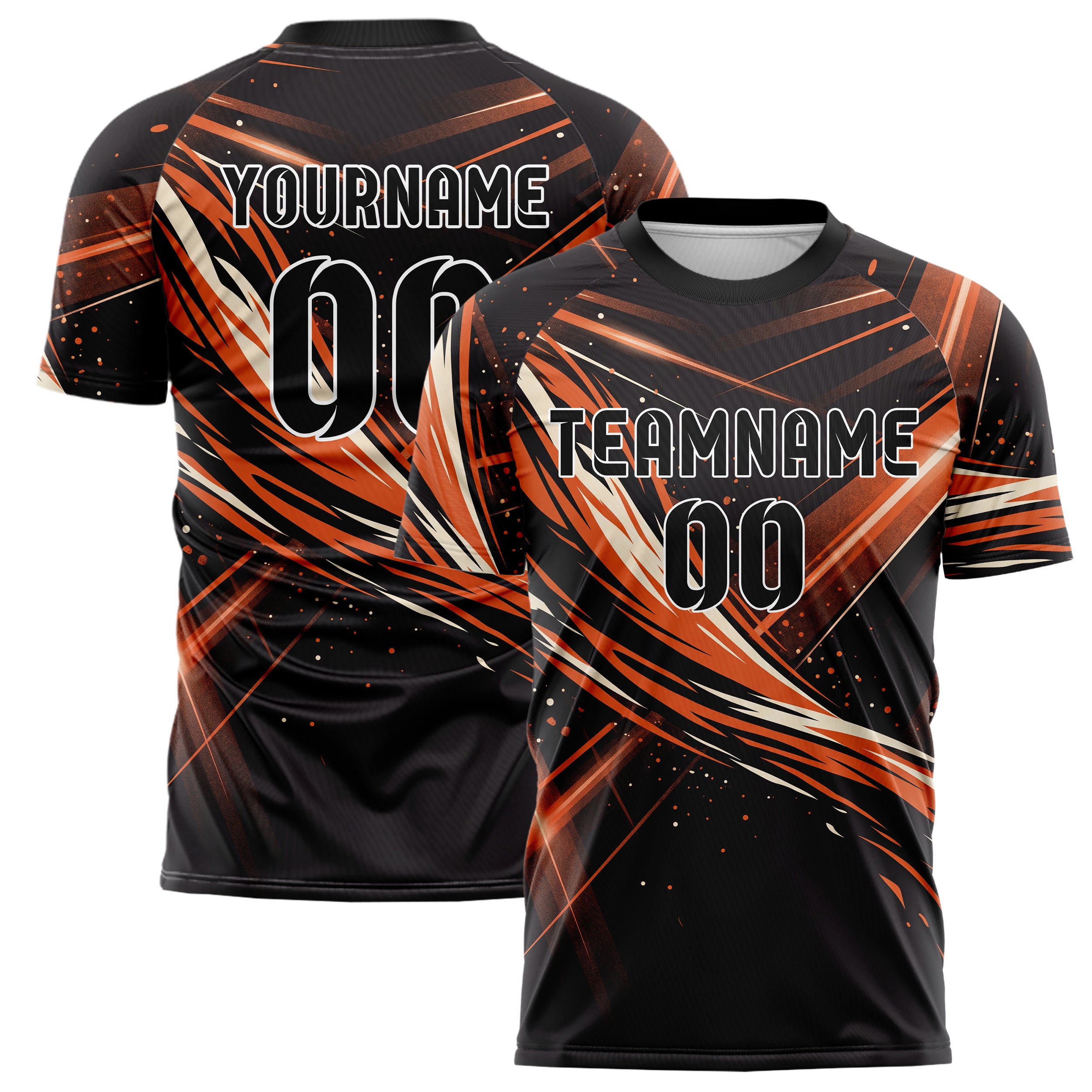 Schwarz Orange Weiß Stadion Licht Ausbruch individuelles Fußballtrikot