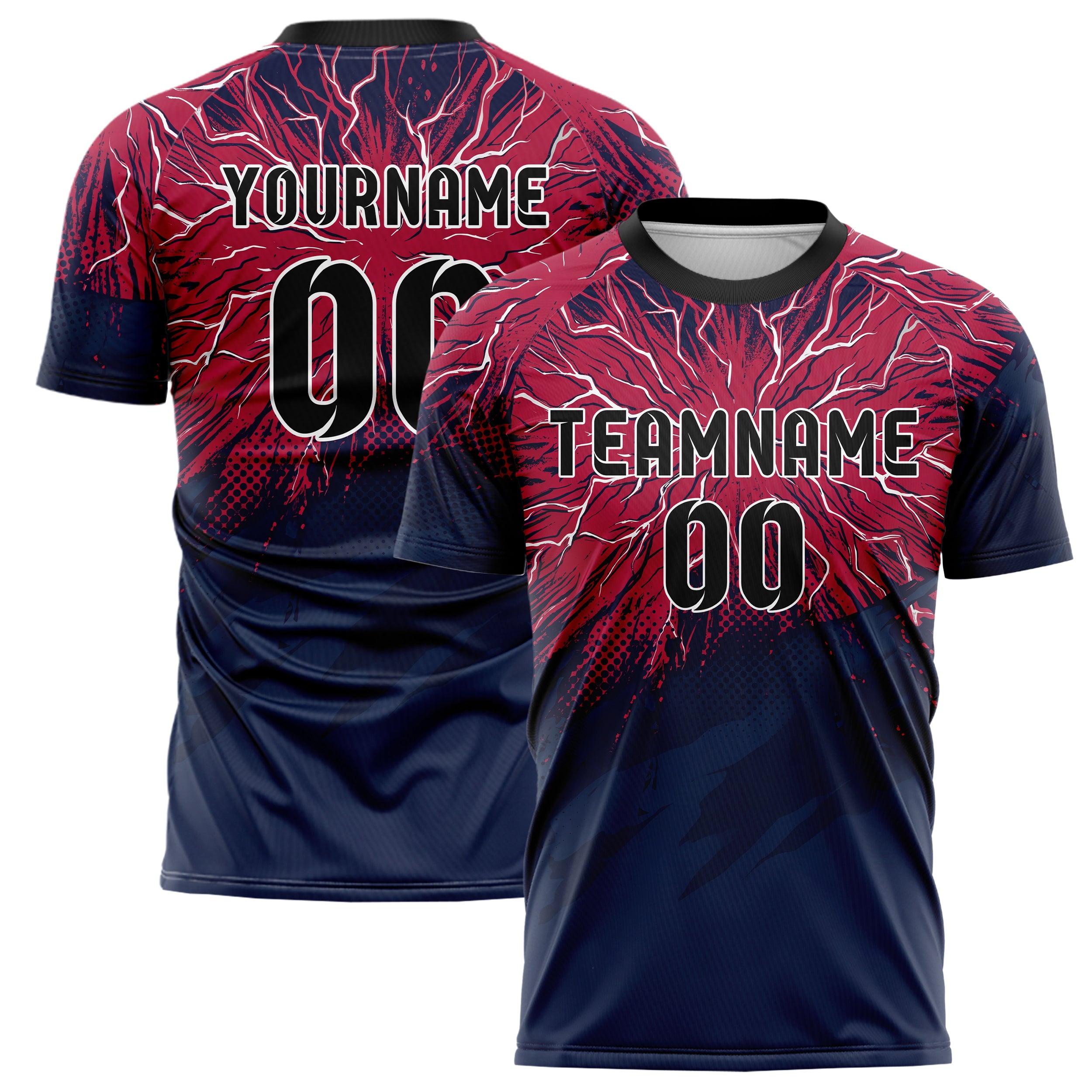 Marineblau Rot Silber Blitz Sturm individuelles Fußballtrikot