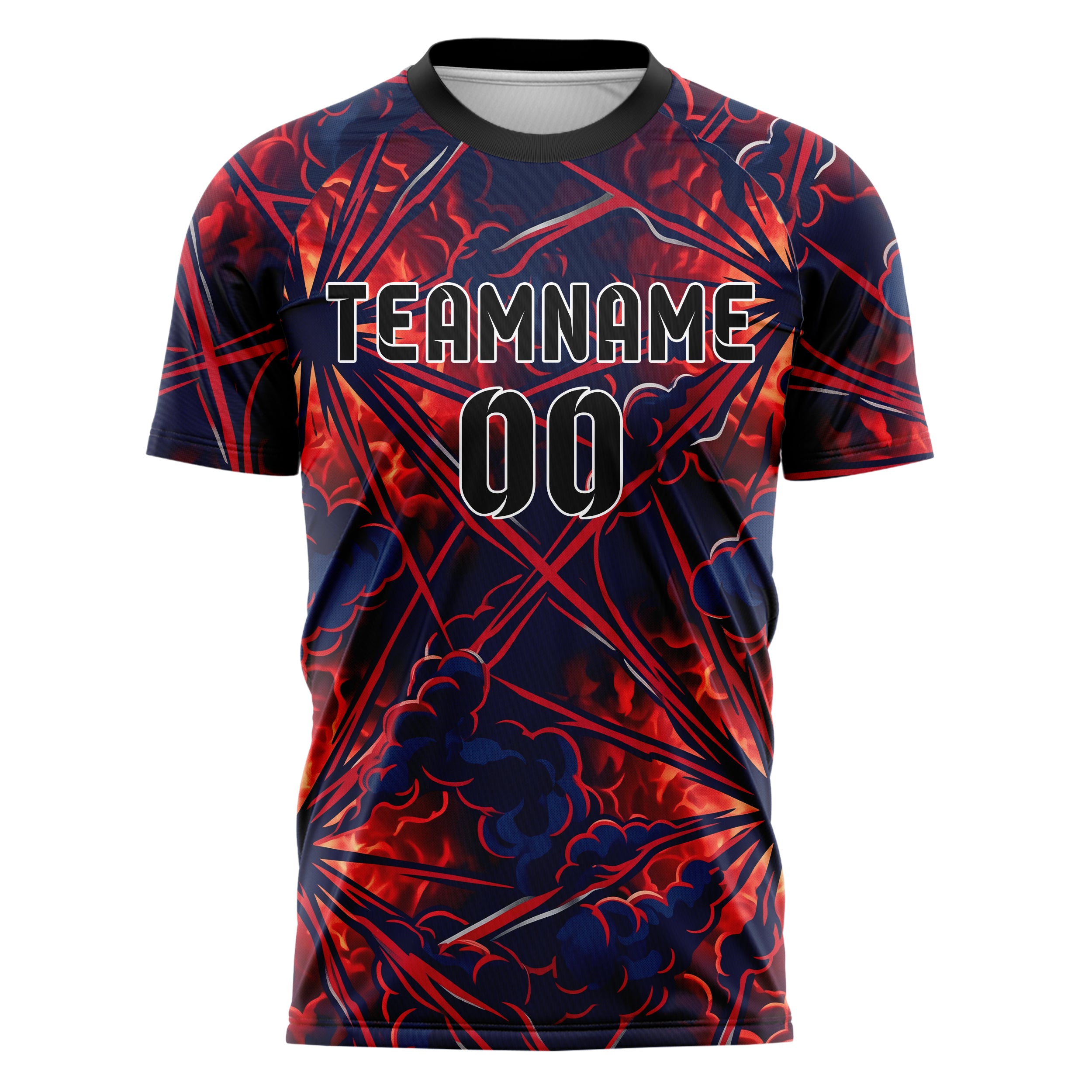 Marineblau Rot Silber Rauch und Feuer Abstrakt individuelles Fußballtrikot