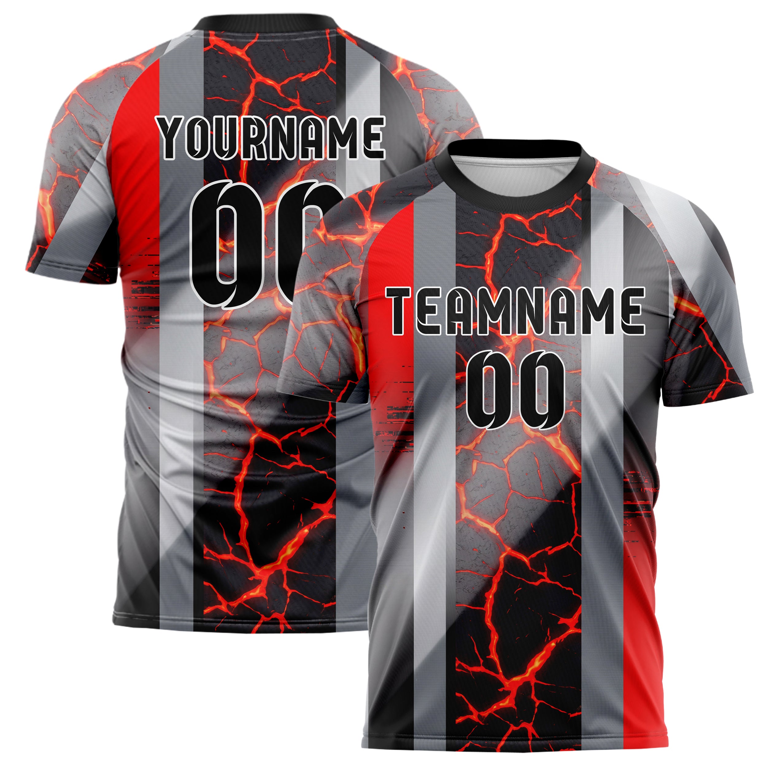 Stahl Rot Schwarz Magma Riss Terrain individuelles Fußballtrikot