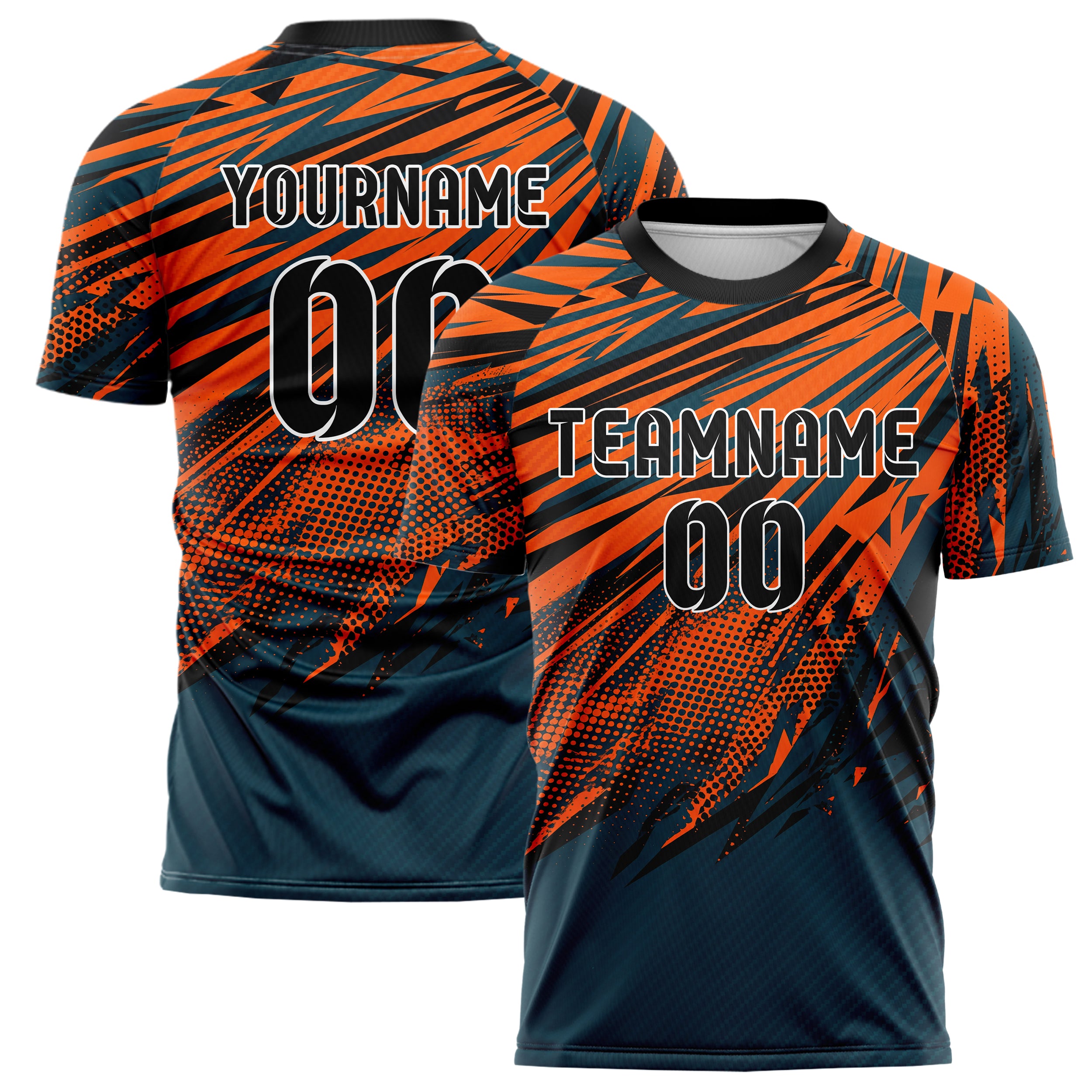 Petrol Orange Schwarz Geschwindigkeit Linien Wirbel individuelles Fußballtrikot