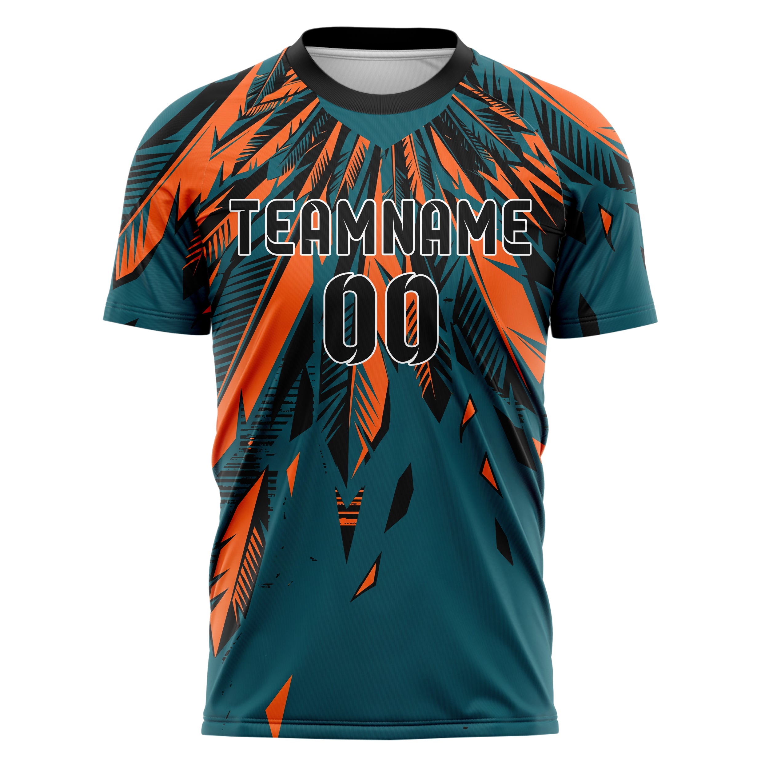 Petrol Orange Schwarz Adler Feder Explosion individuelles Fußballtrikot