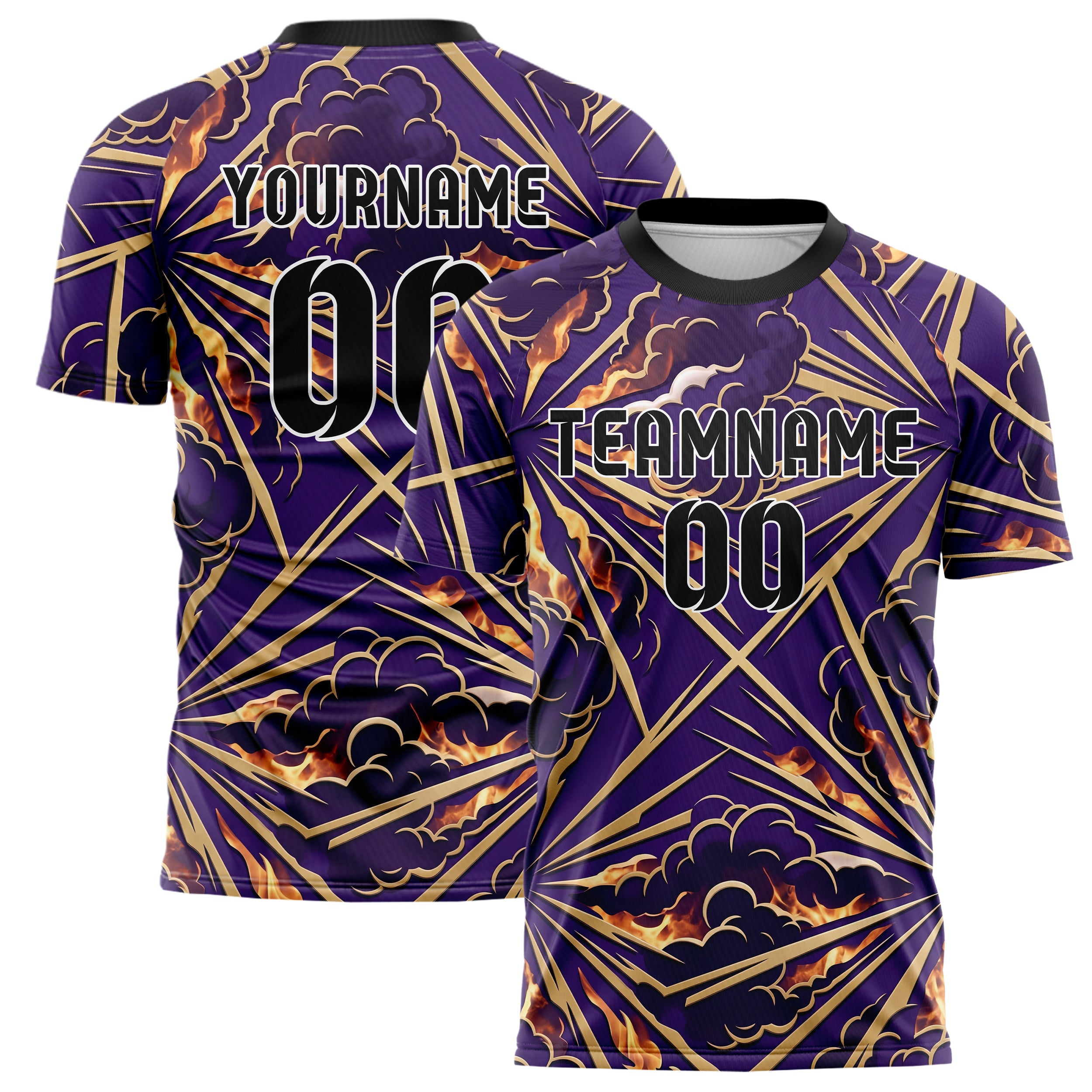 Lila Gold Rauch und Feuer Abstrakt individuelles Fußballtrikot